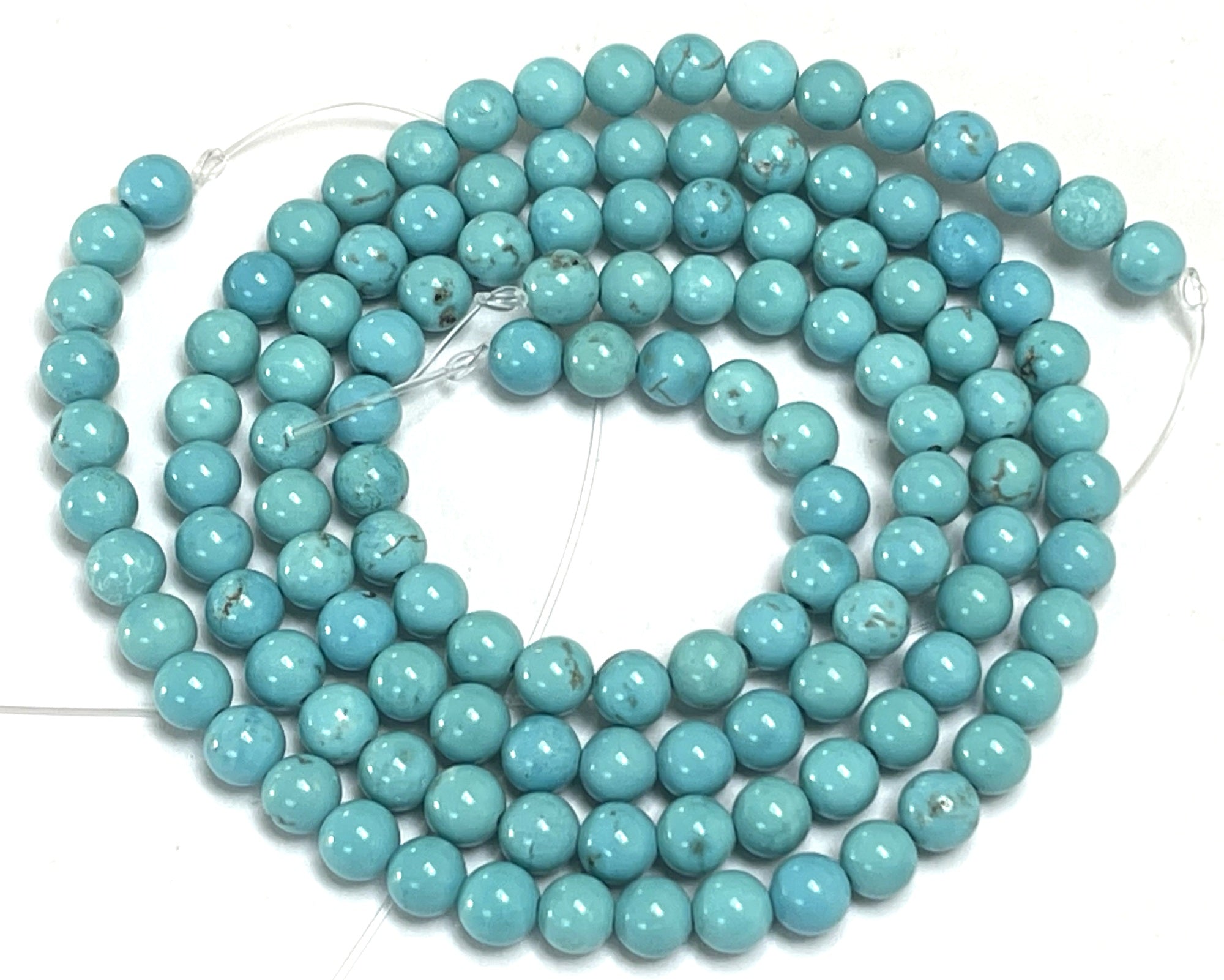 Chinese Blue Turquoise 6mm round stabilized turquoise beads 15" strand