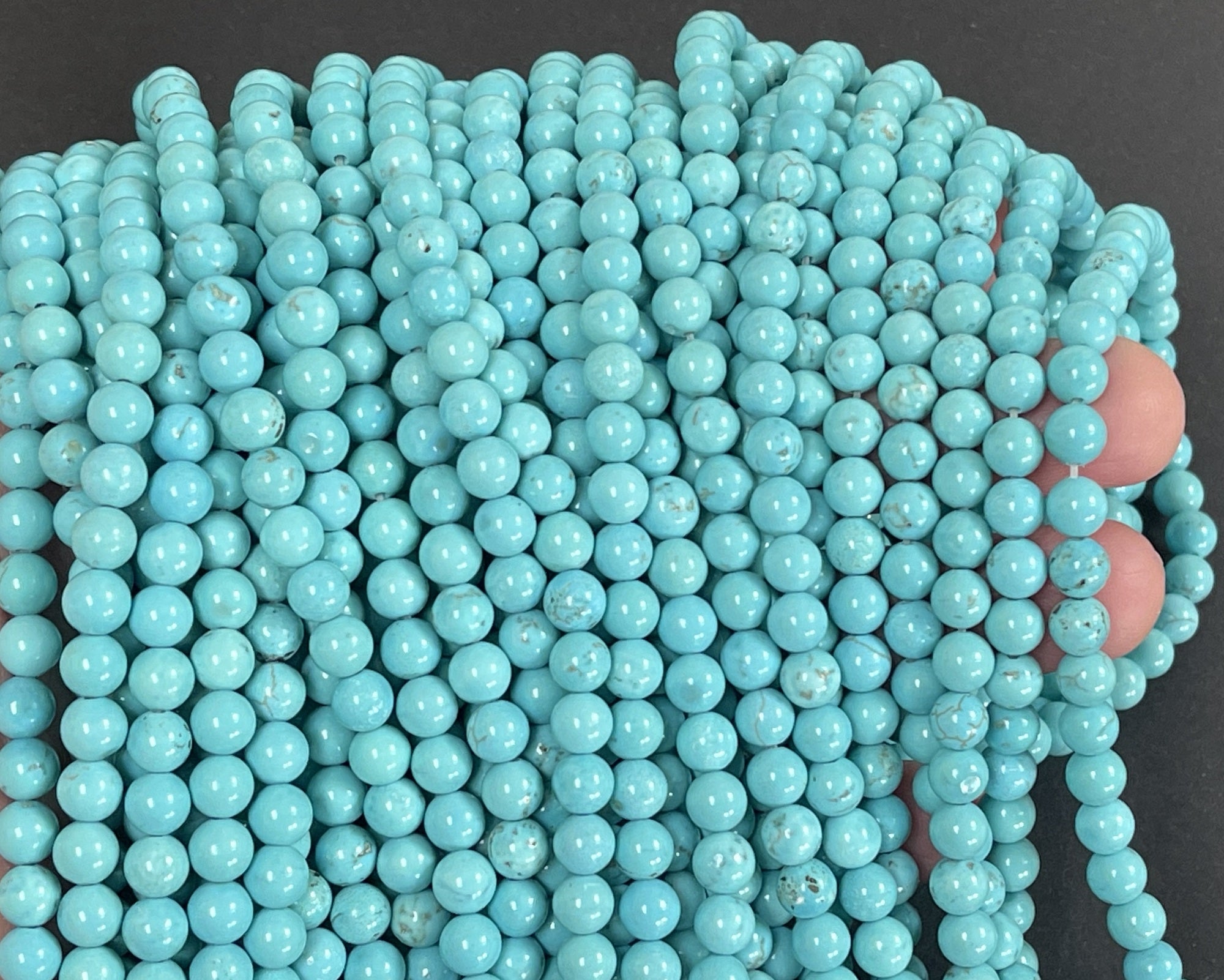 Chinese Blue Turquoise 6mm round stabilized turquoise beads 15" strand