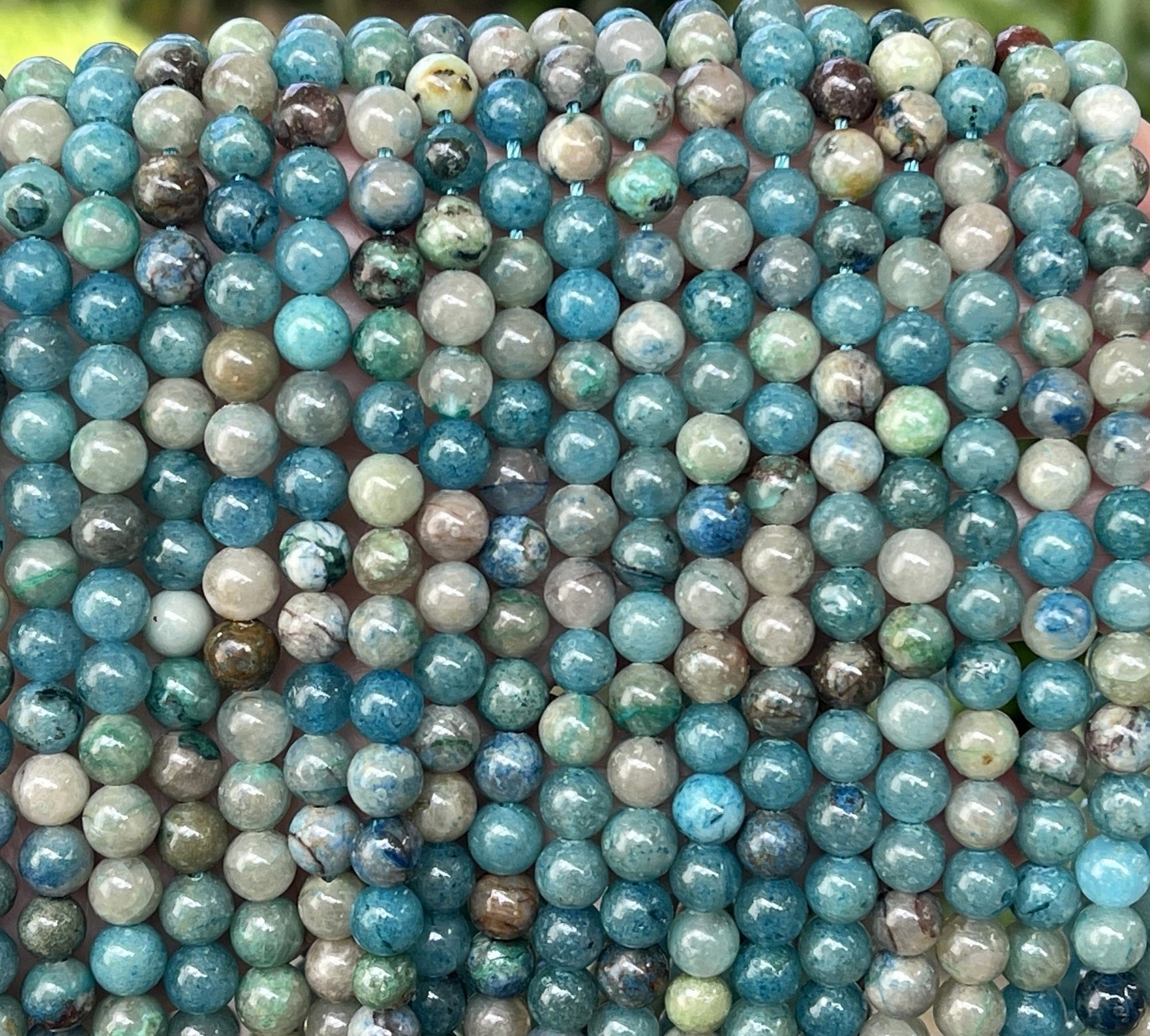 Blue Chrysocolla in Quartz 6mm round natural gemstone beads 15.5" strand