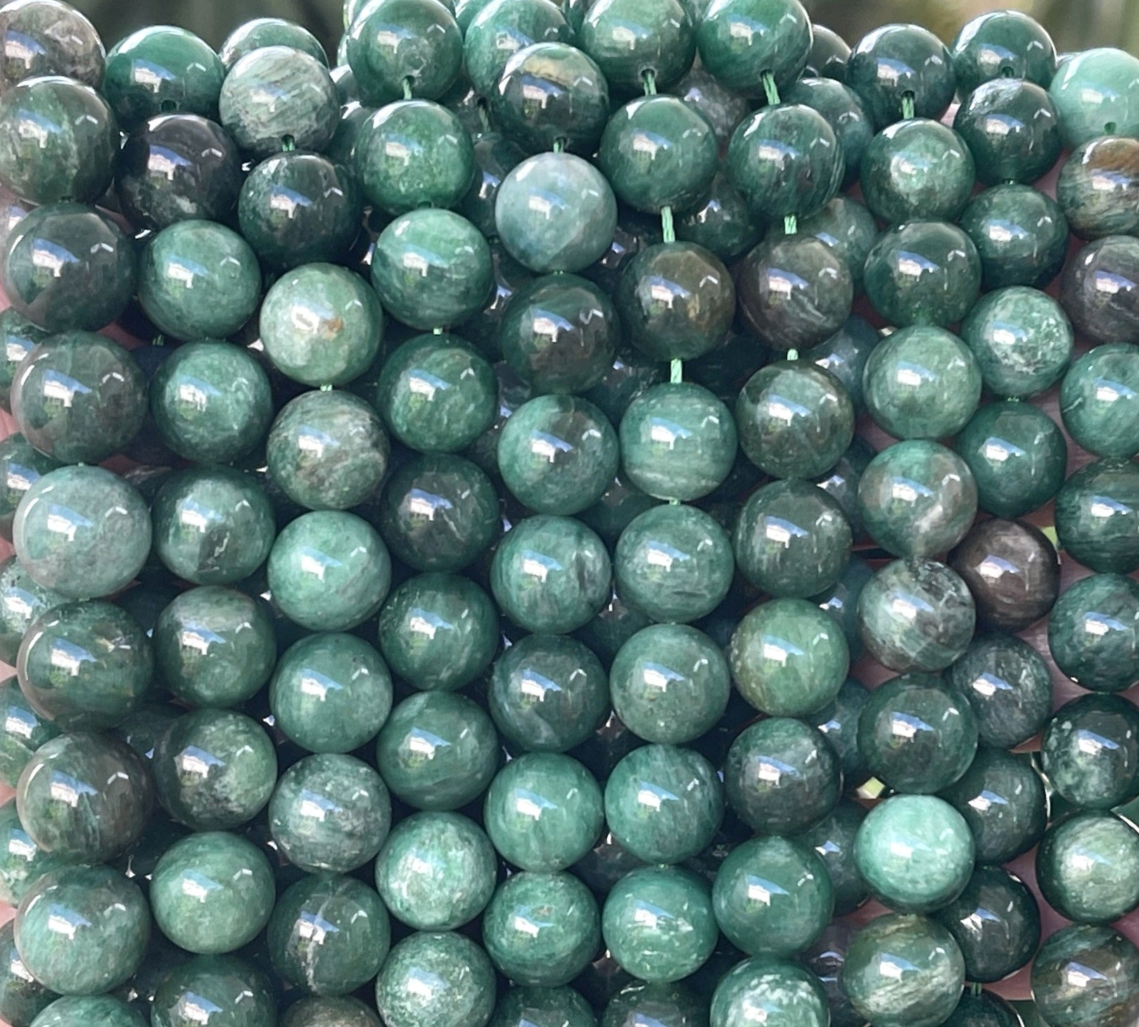 Green Mica Fuchsite 10mm round natural gemstone beads 15.5" strand