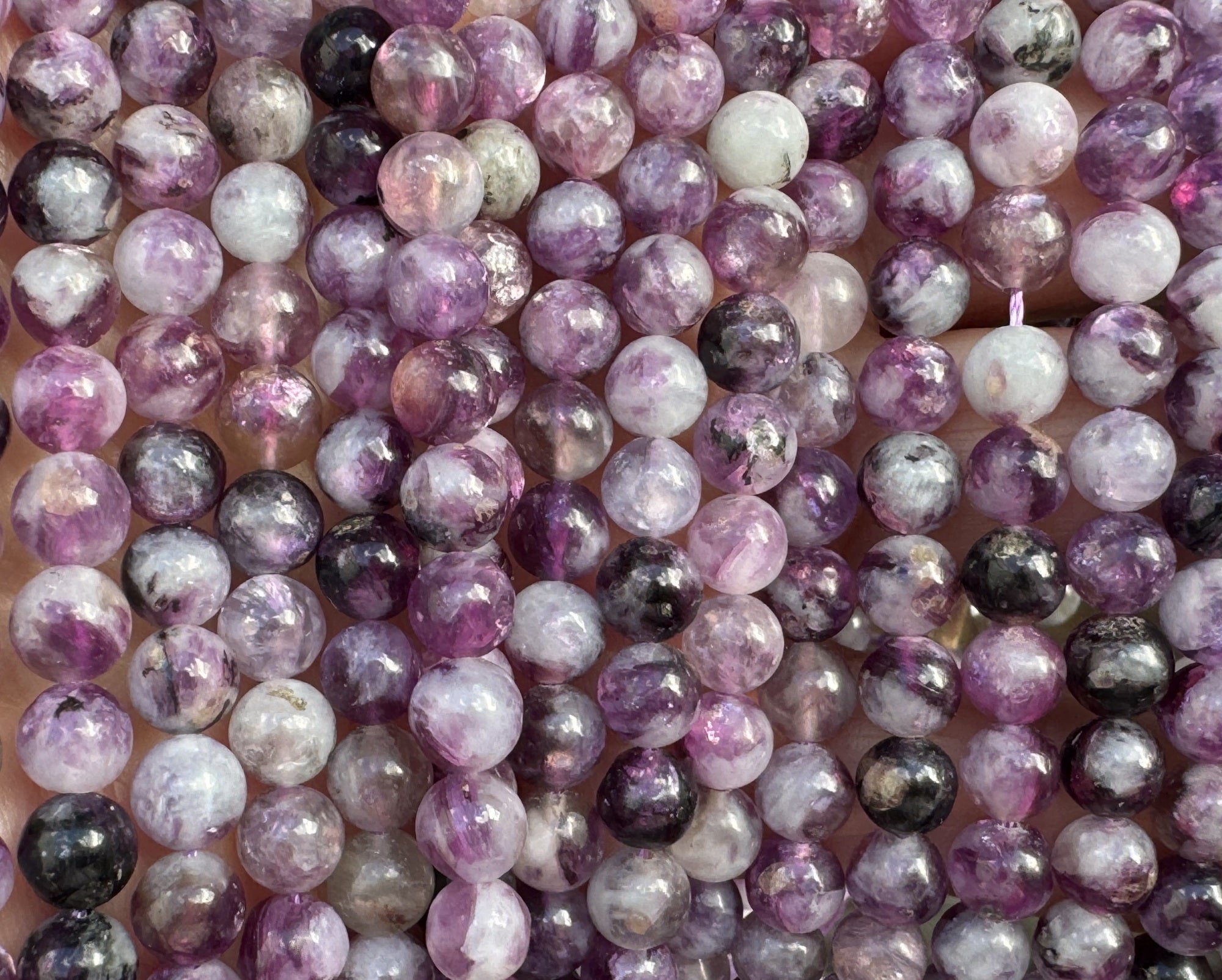 Purple Emerald Lepidolite 6mm round natural gemstone beads 15" strand
