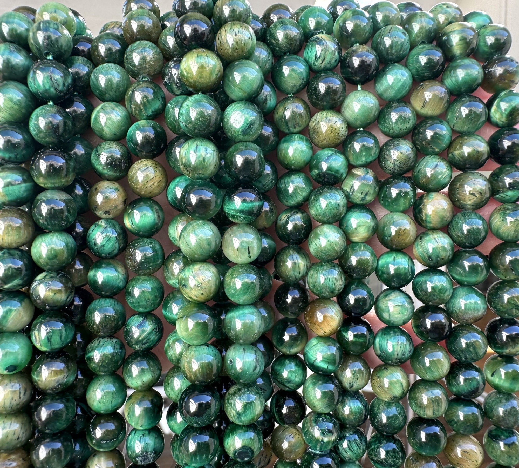 Green Tiger Eye 8mm round gemstone beads 15.5" strand