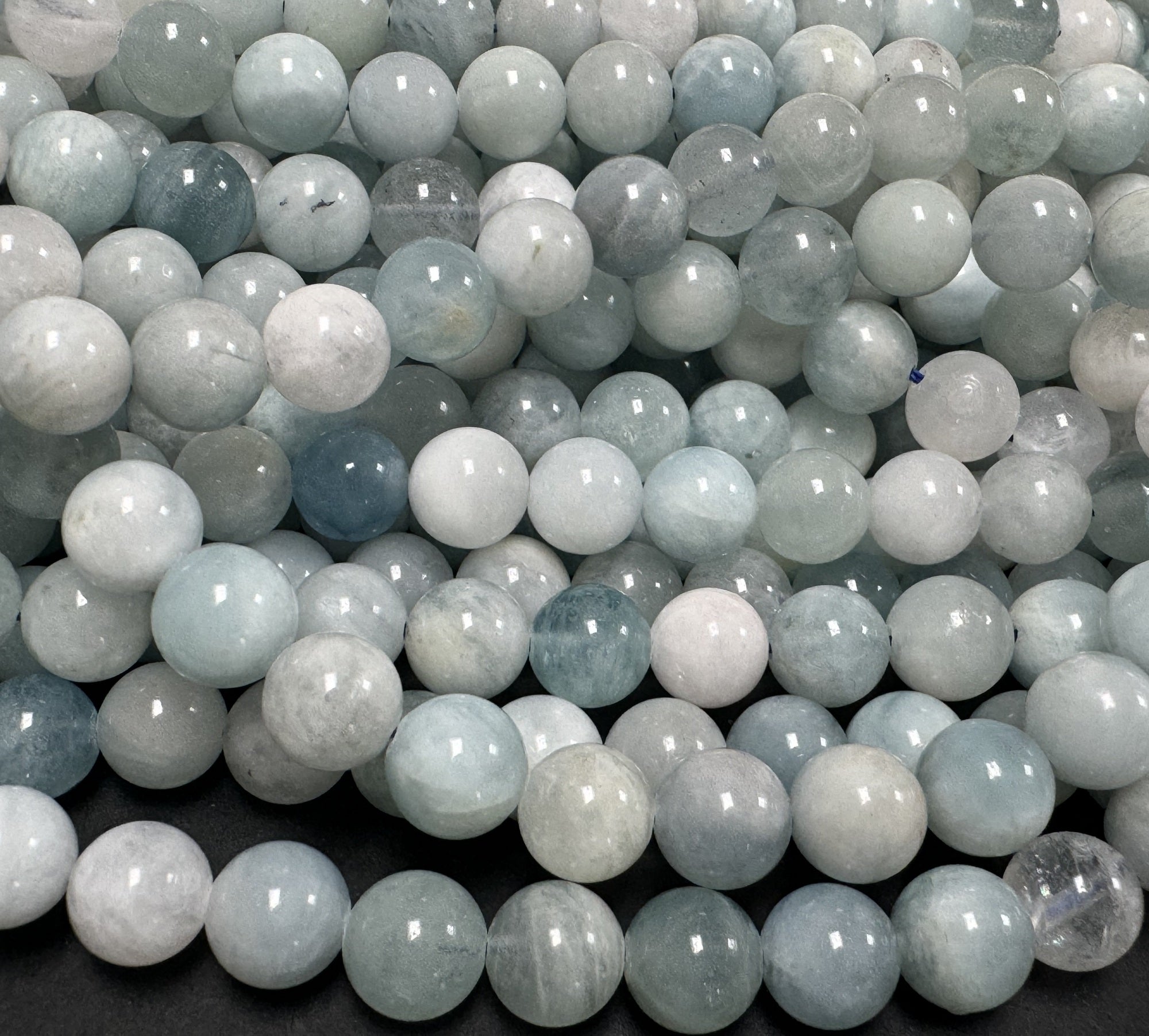 Aquamarine 8mm round natural gemstone beads 16" strand