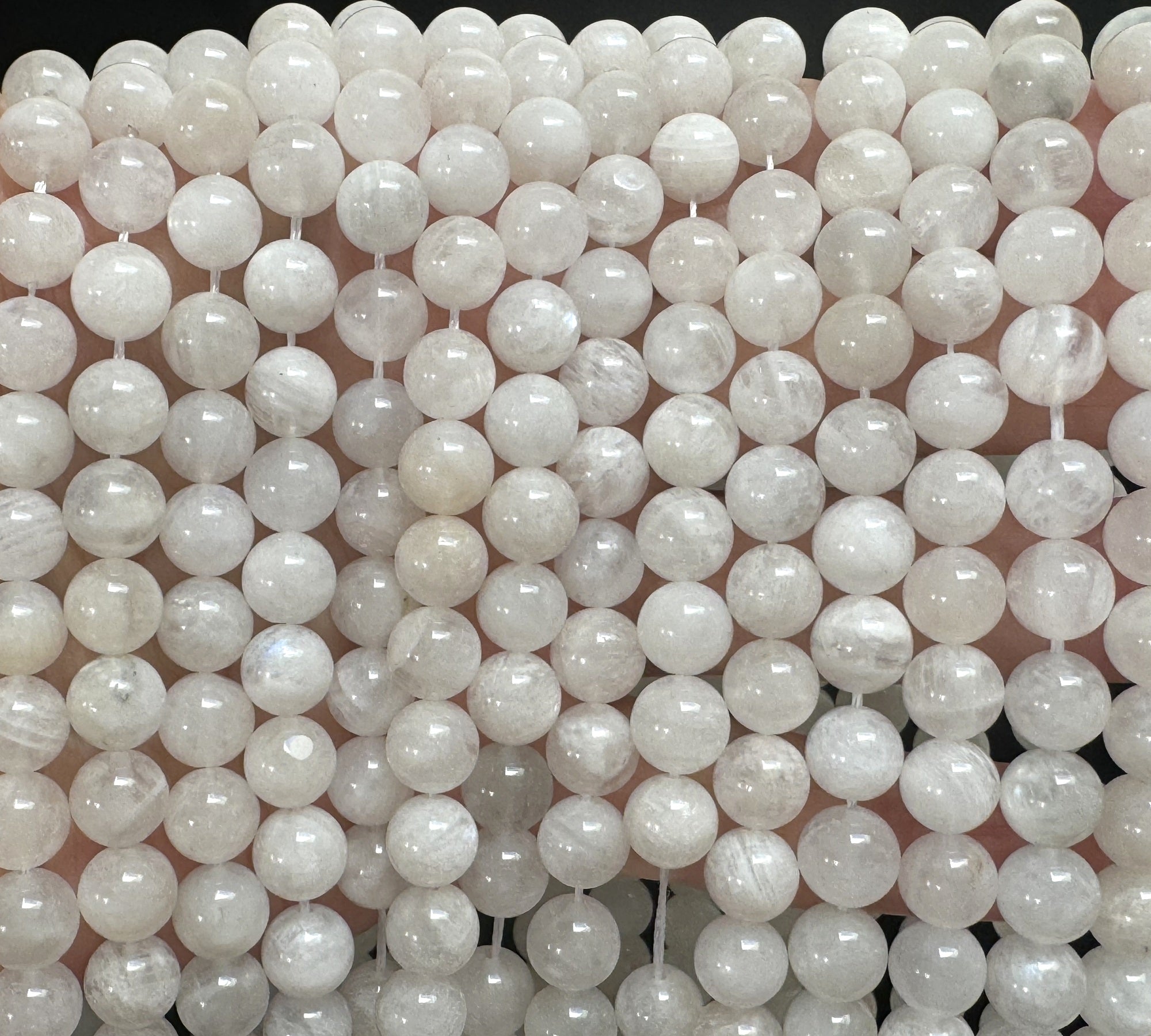 White Rainbow Moonstone 8mm round natural gemstone beads 15.5" strand