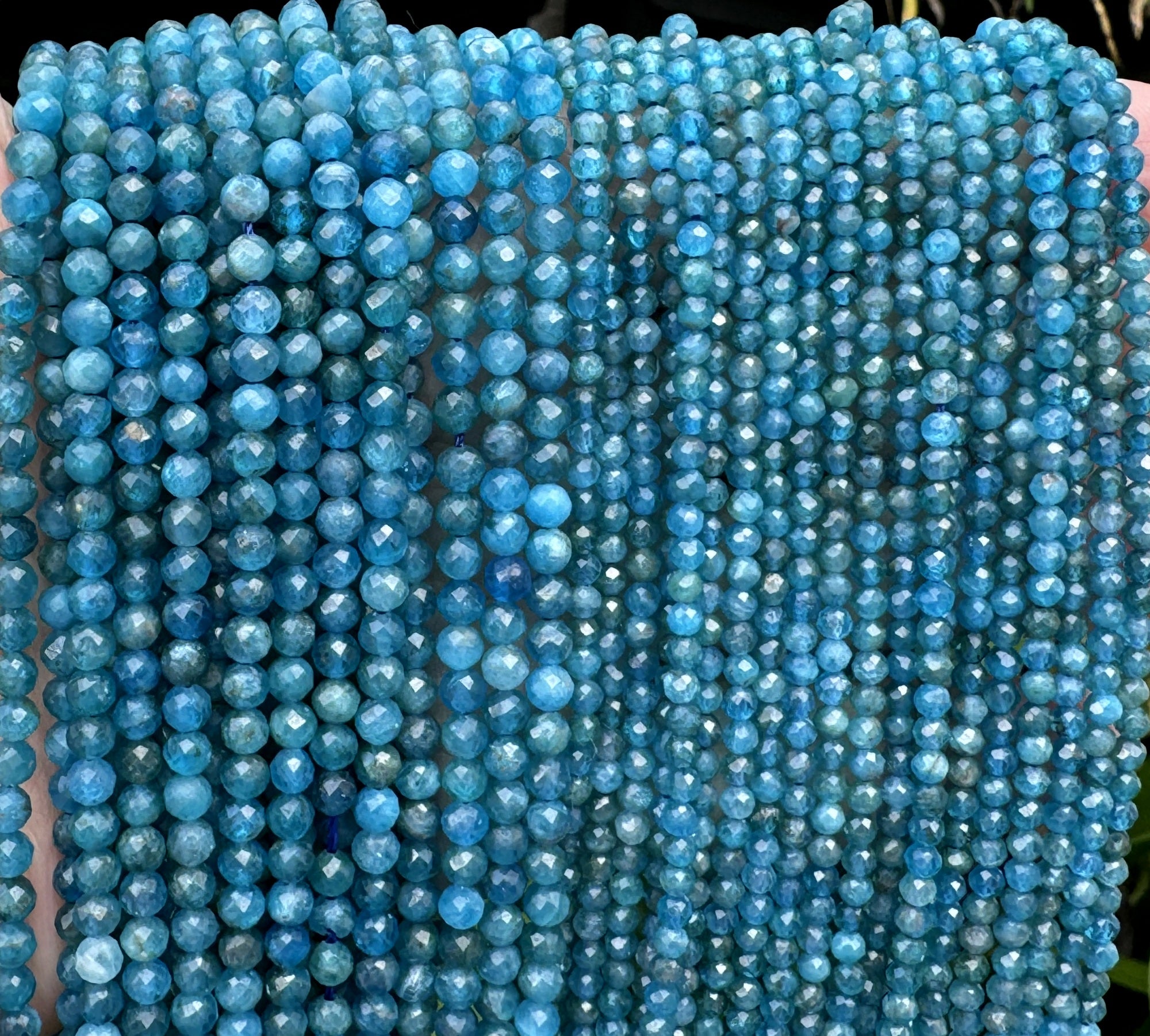 Blue Apatite 3mm 4mm faceted round natural gemstone beads 15.5" strand