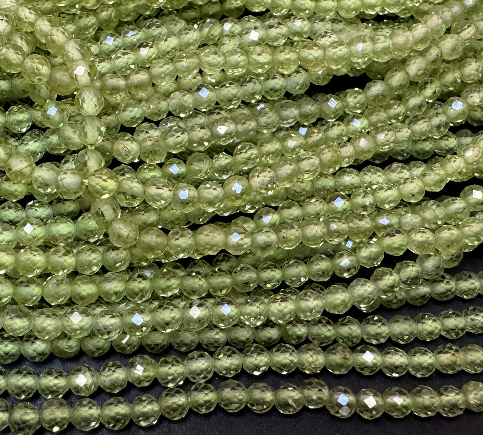 Peridot 3mm faceted round natural gemstone beads 15.5" strand