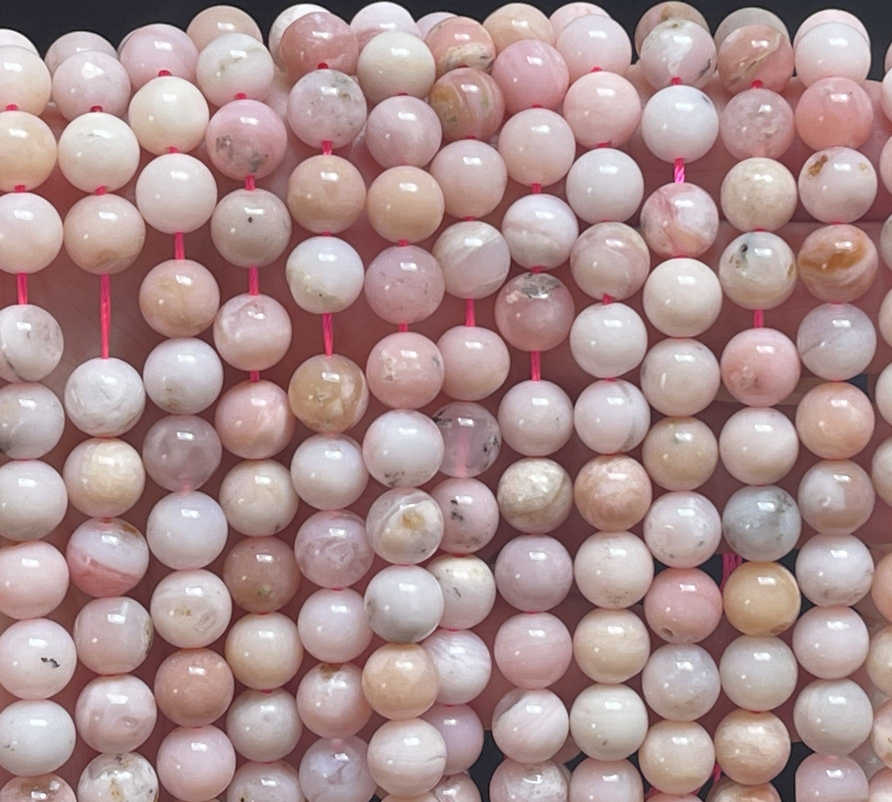 Peruvian Pink Opal 8mm round natural gemstone beads 15.5" strand - Oz Beads 
