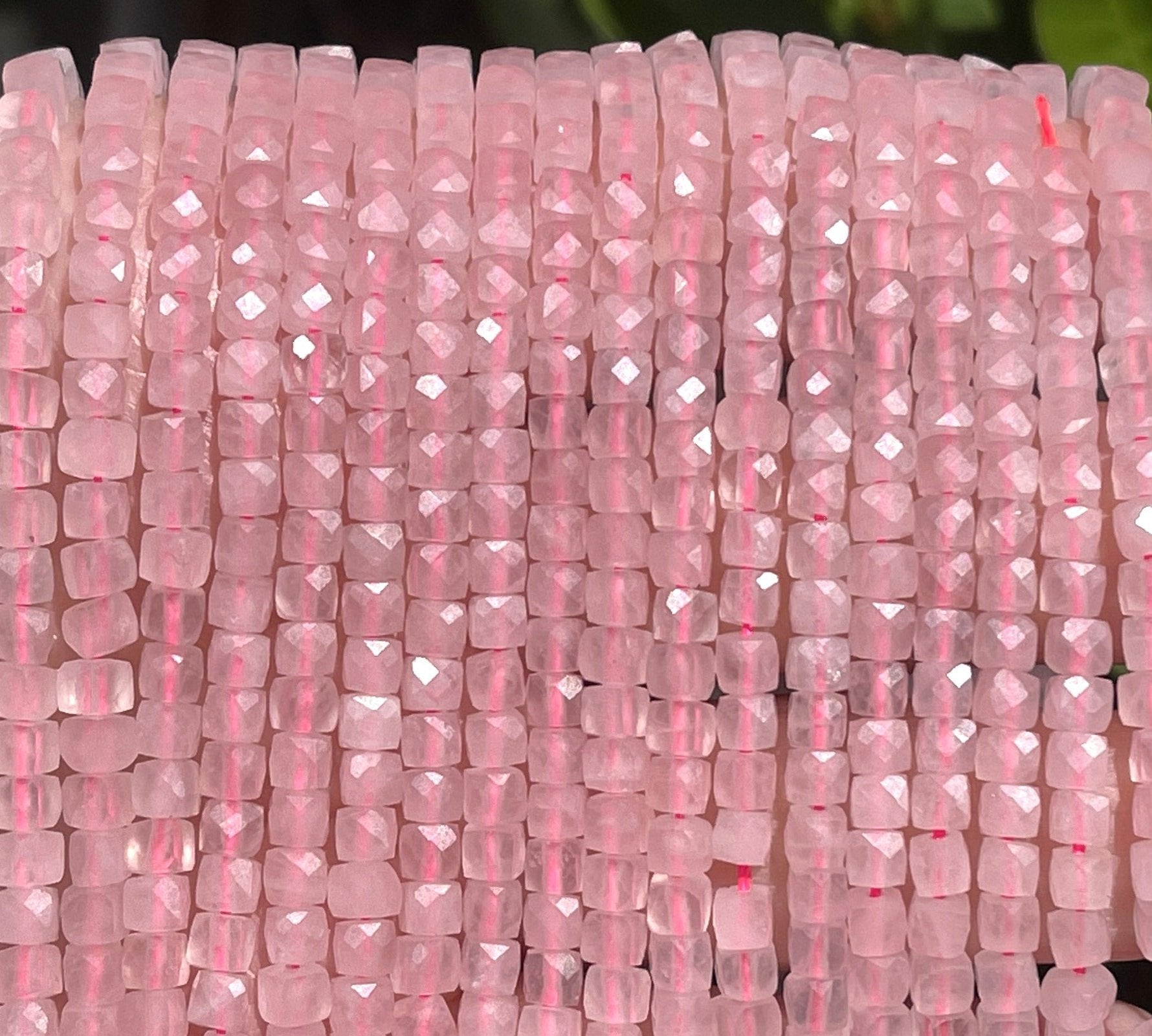 Rose Quartz 4mm faceted cube natural gemstone beads 15" strand