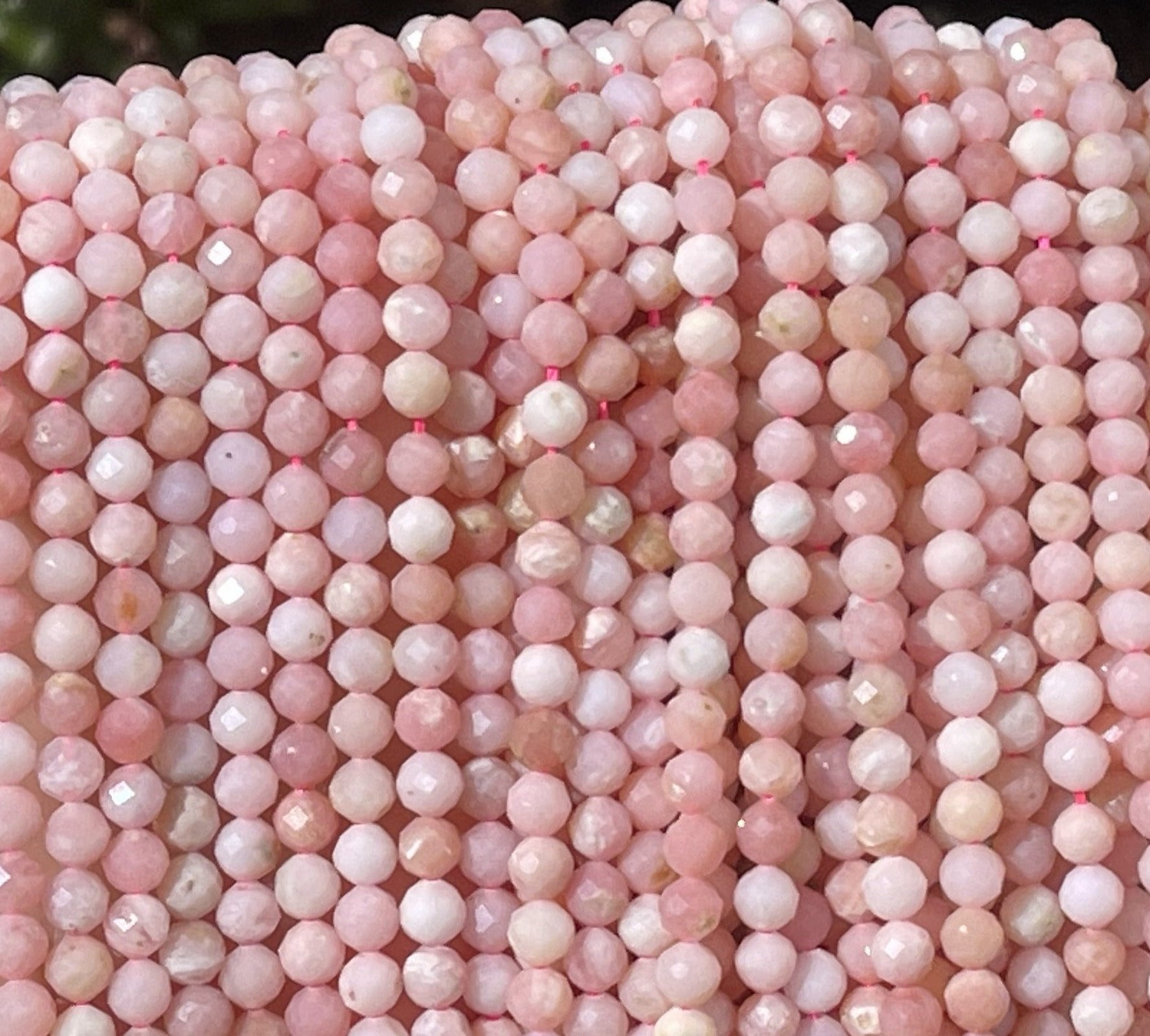 Peruvian Pink Opal 3mm faceted round natural gemstone beads 15.5" strand