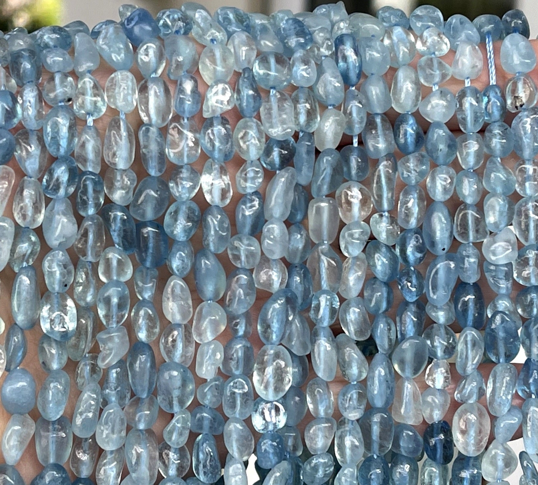 Aquamarine 5-8mm nuggets natural gemstone pebble beads 15.5" strand
