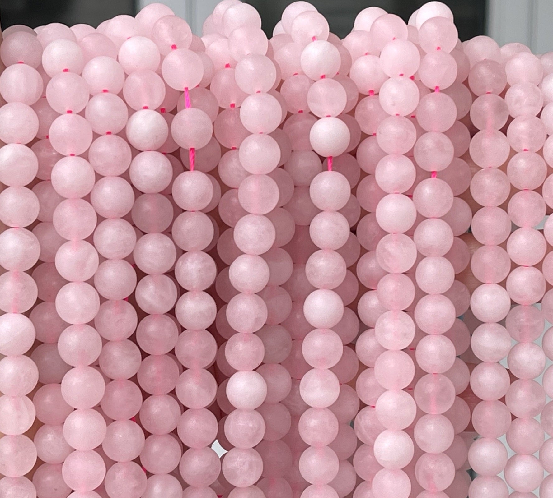 Rose Quartz matte 8mm round natural gemstone beads 15" strand - Oz Beads 