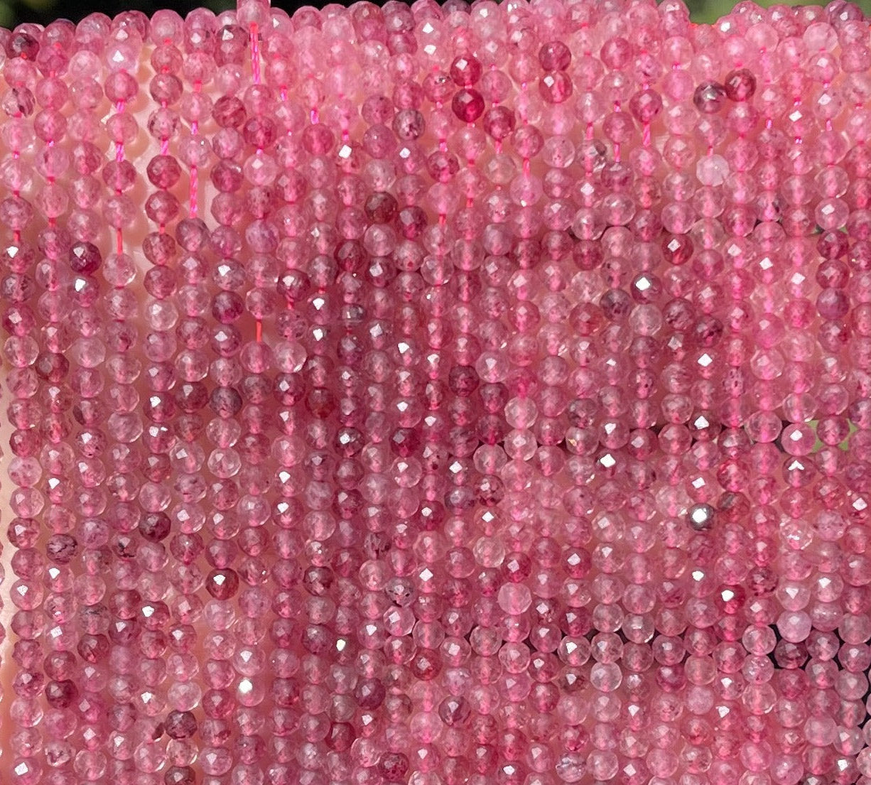 Strawberry Quartz 3mm faceted round natural gemstone beads 15.5" strand