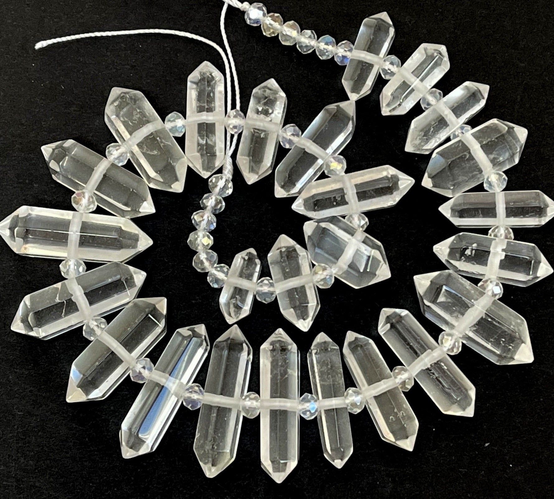 Clear Quartz Points 25 double terminated centre drilled natural rock crystal beads