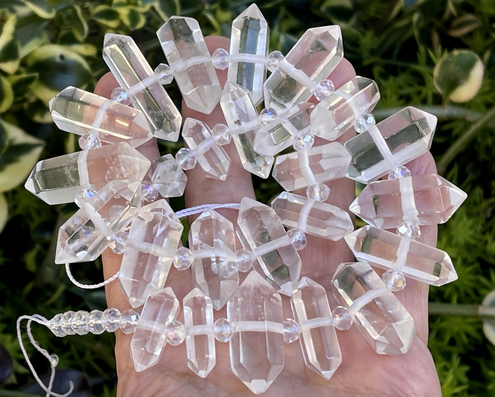 Clear Quartz Points 25 double terminated centre drilled natural rock crystal beads