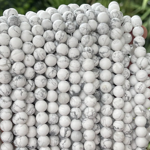 White Howlite matte 8mm round natural gemstone beads 15" strand - Oz Beads 
