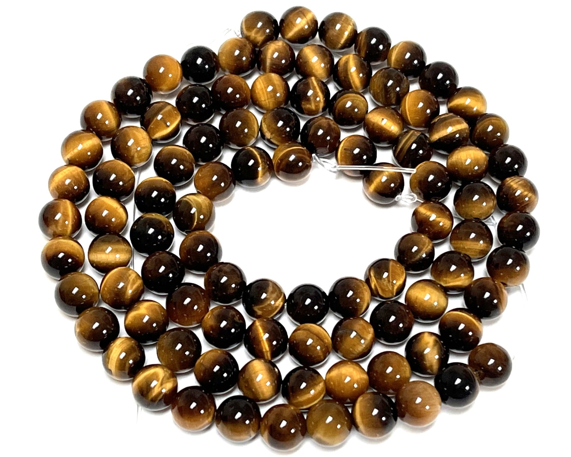 Yellow Tiger Eye 8mm round polished gemstone beads 15.5" strand - Oz Beads 