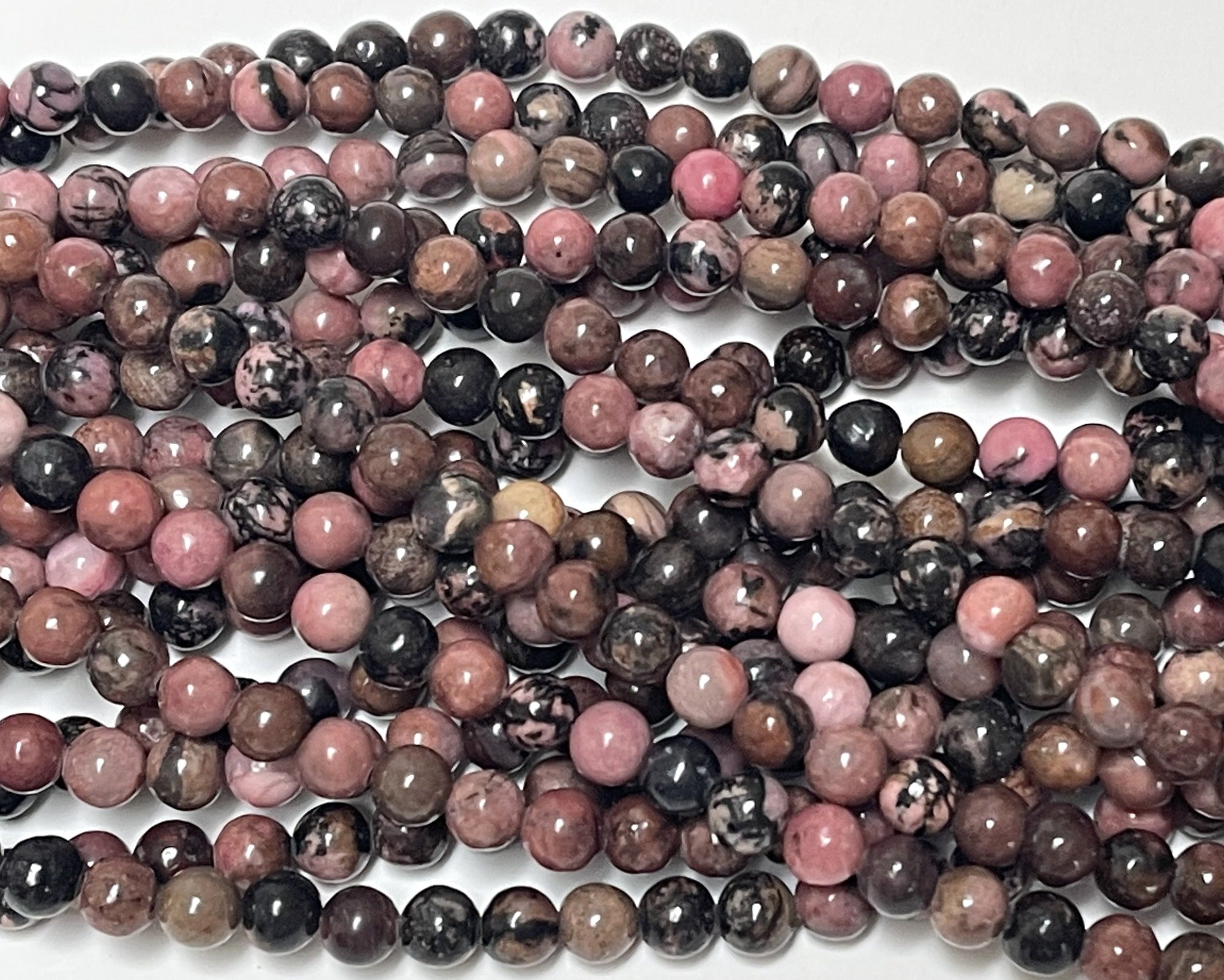 Black Veined Rhodonite 6mm round ball beads 15" strand