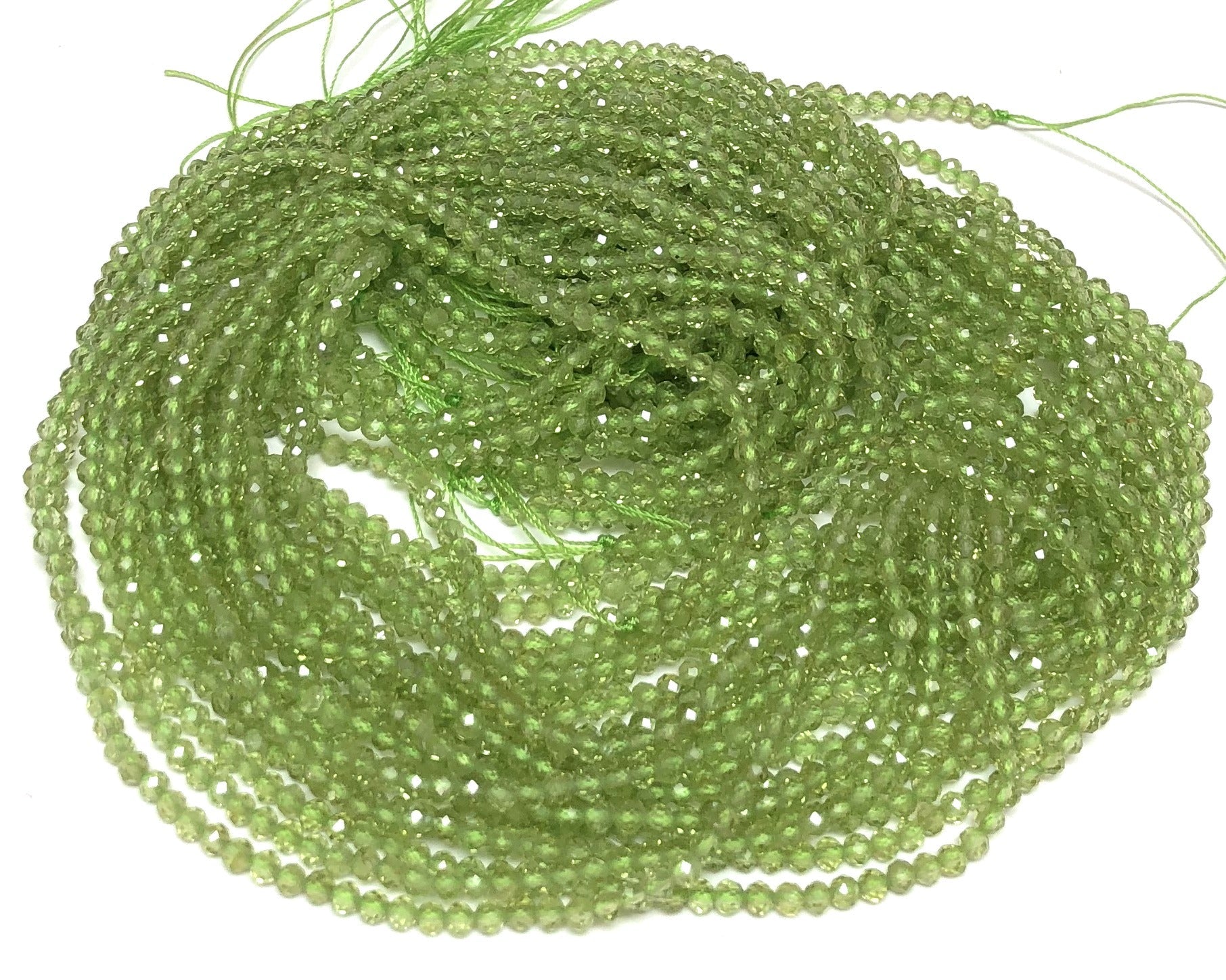 Peridot 3mm faceted round natural gemstone beads 15.5" strand - Oz Beads 
