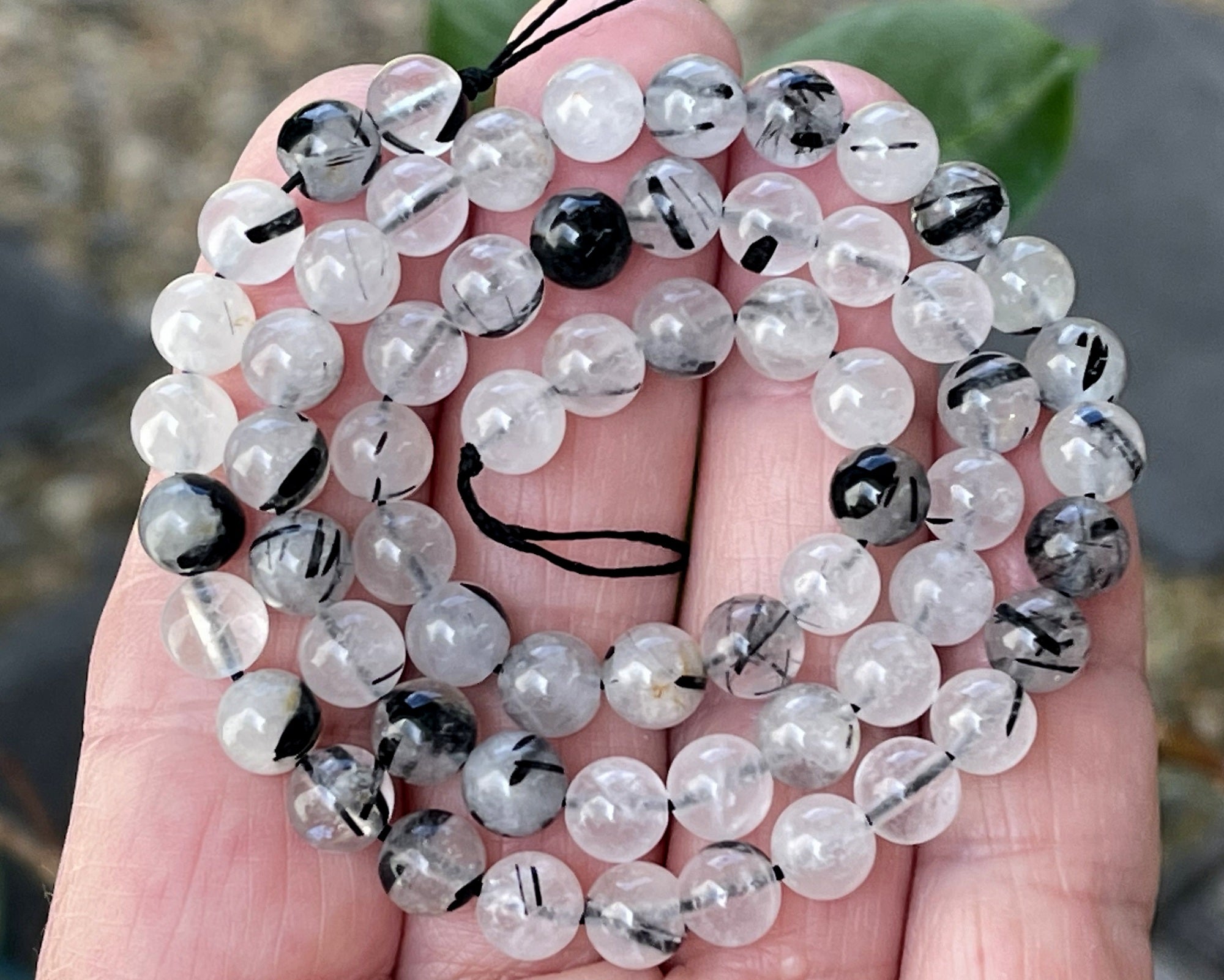 Black Tourmaline Rutilated Quartz 6mm round natural gemstone beads 15.5" strand - Oz Beads 