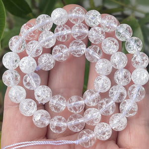 Cracked Quartz 8mm round natural rock crystal beads 15" strand - Oz Beads 