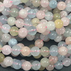 Morganite Beryl mix 8mm round natural gemstone beads 15.5" strand - Oz Beads 
