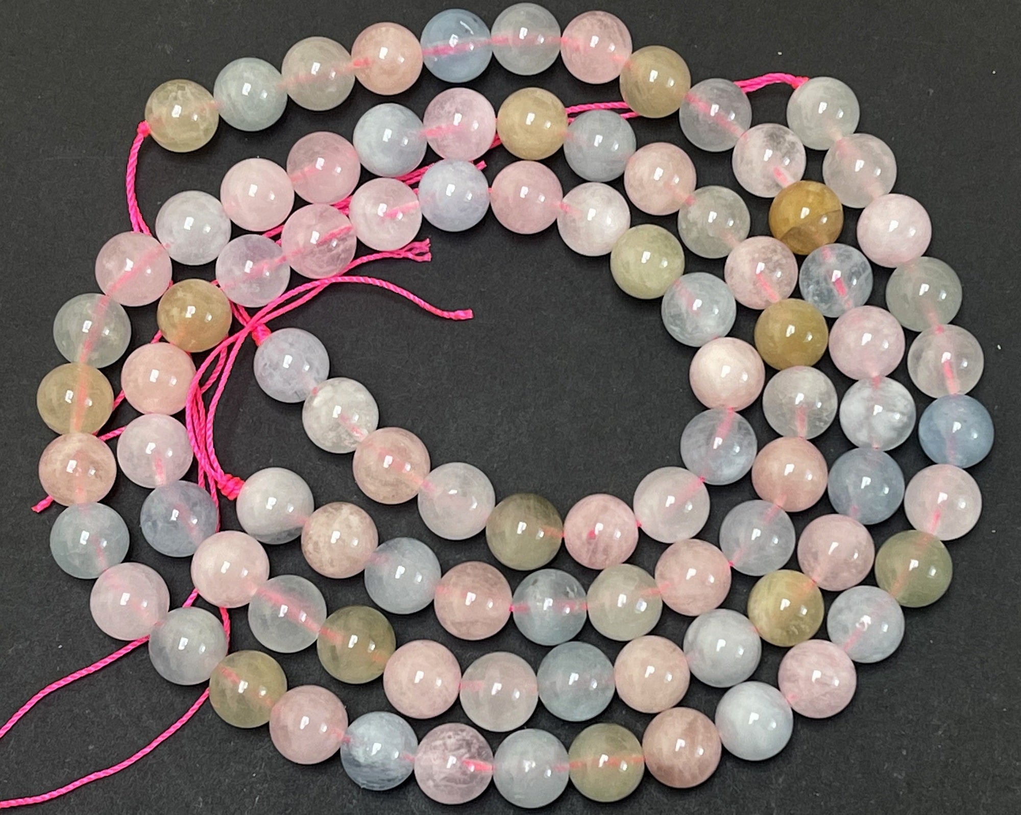 Morganite Beryl mix 8mm round natural gemstone beads 15.5" strand - Oz Beads 