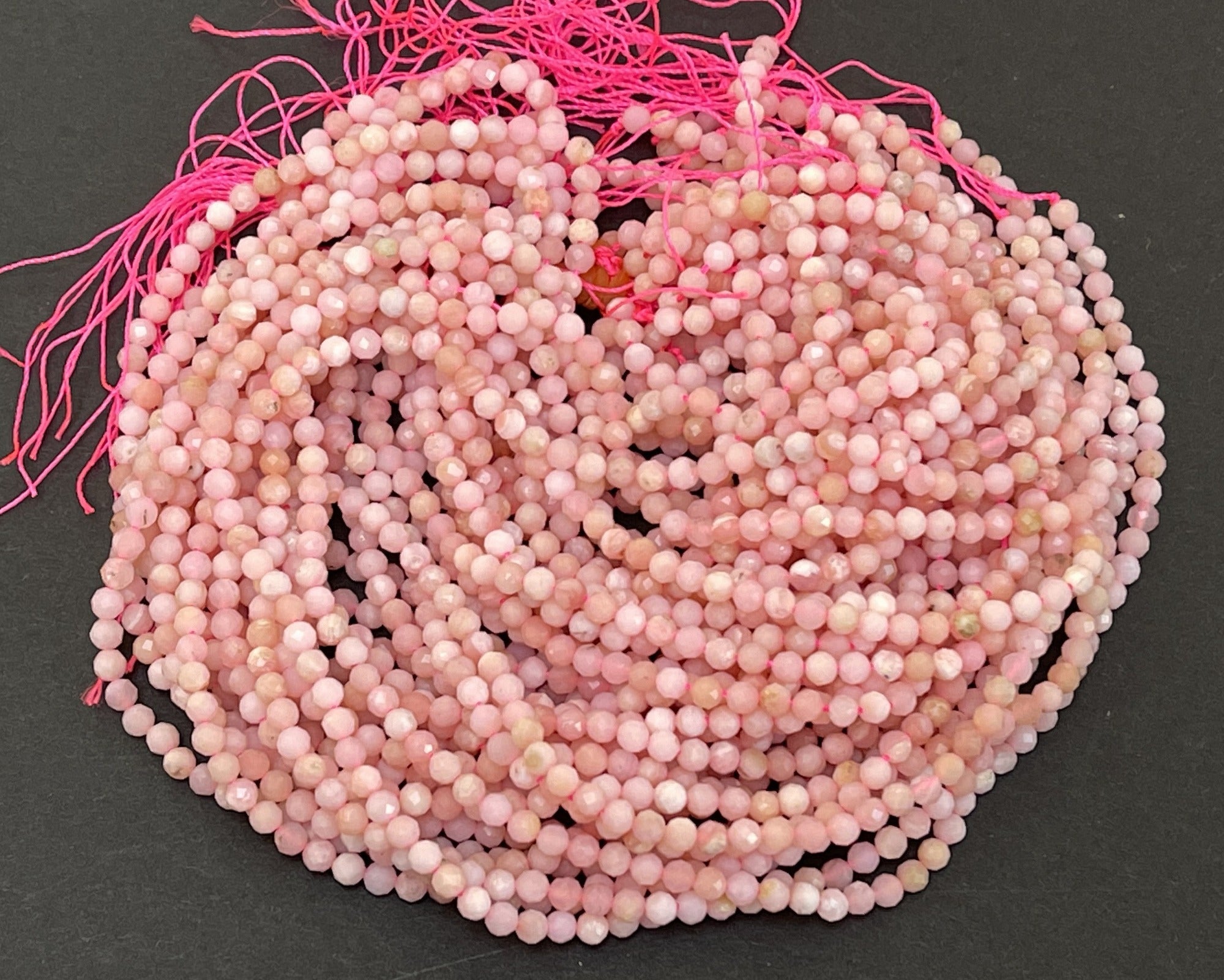 Peruvian Pink Opal 3mm faceted round natural gemstone beads 15.5" strand