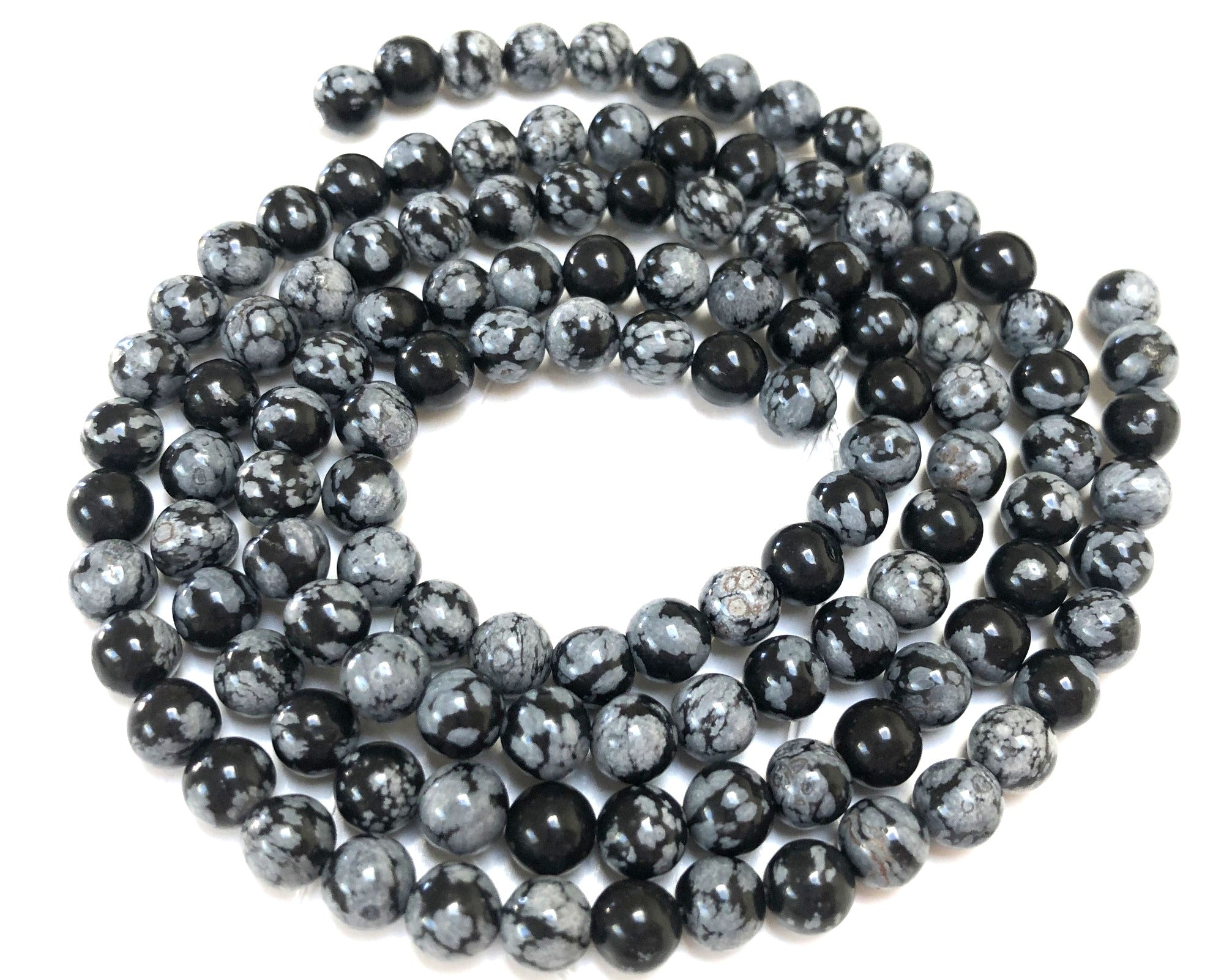 Snowflake Obsidian polished 6mm round gemstone beads 15" strand - Oz Beads 