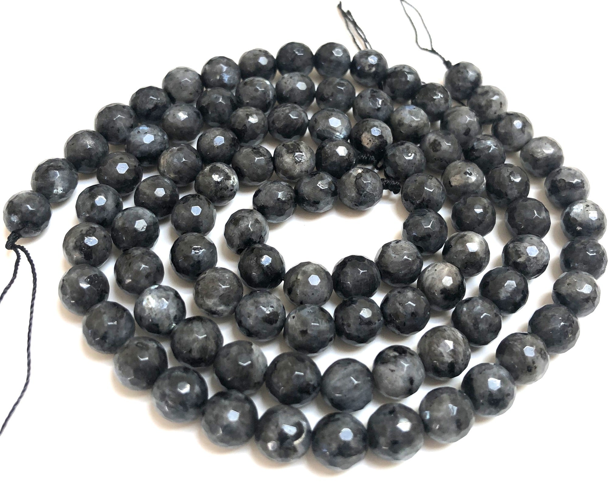 Black Labradorite Larvikite faceted 8mm round gemstone beads 15" strand - Oz Beads 