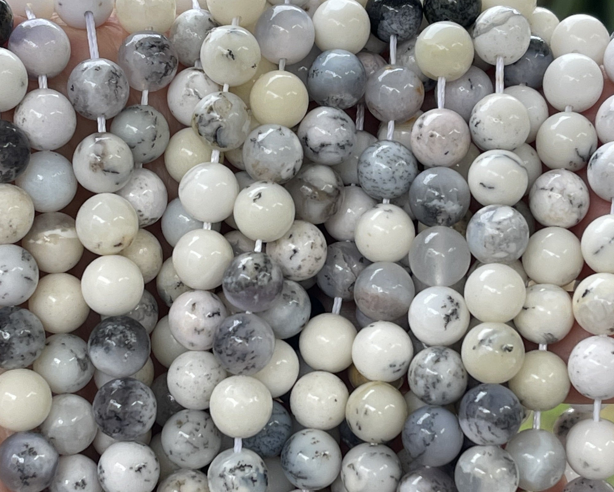White Dendritic Opal 8mm round natural gemstone beads 15" strand