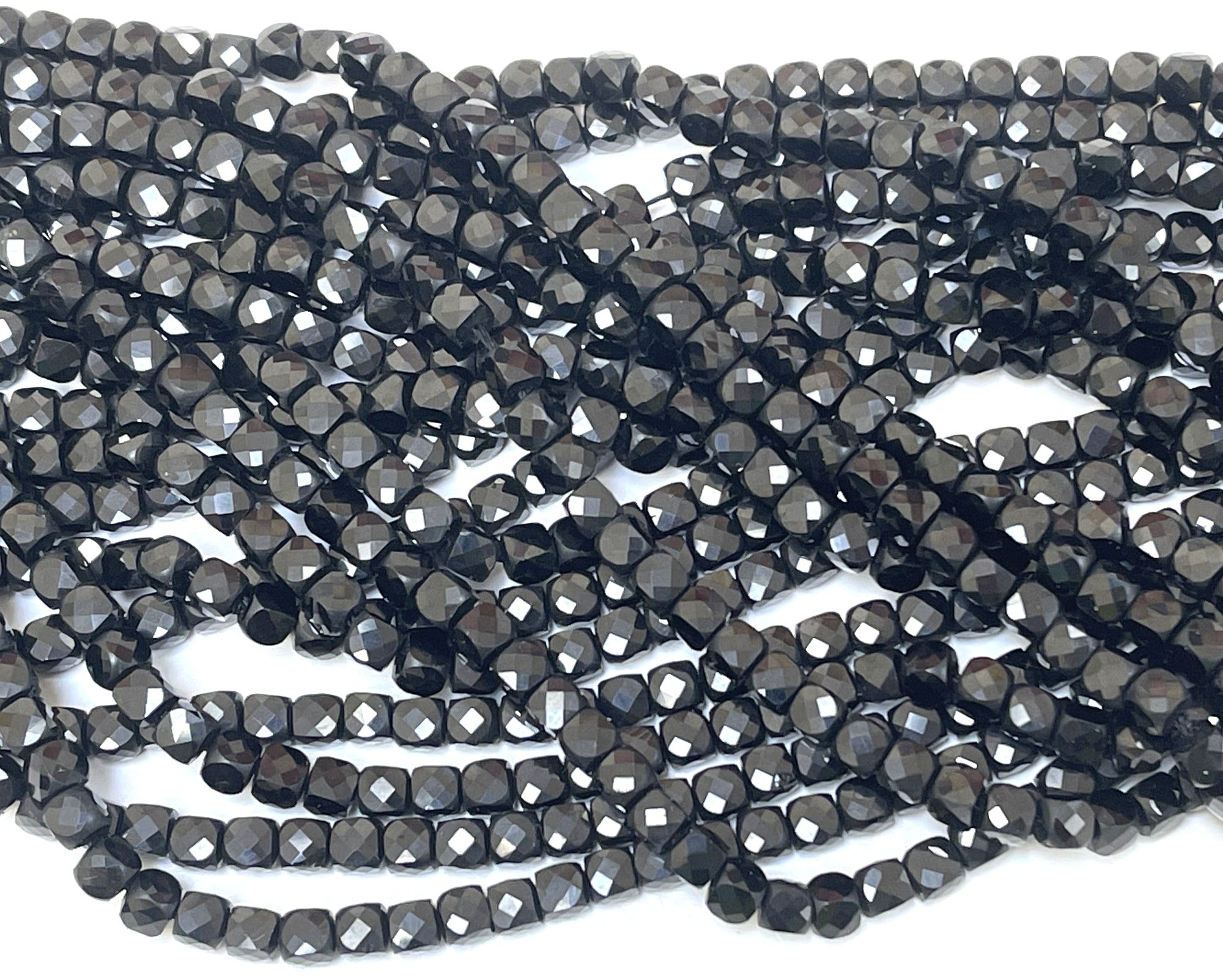 Black Spinel 4mm faceted cube natural gemstone beads 15.5" strand