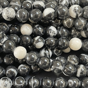 Black White Zebra Jasper 8mm round natural gemstone beads 15" strand - Oz Beads 