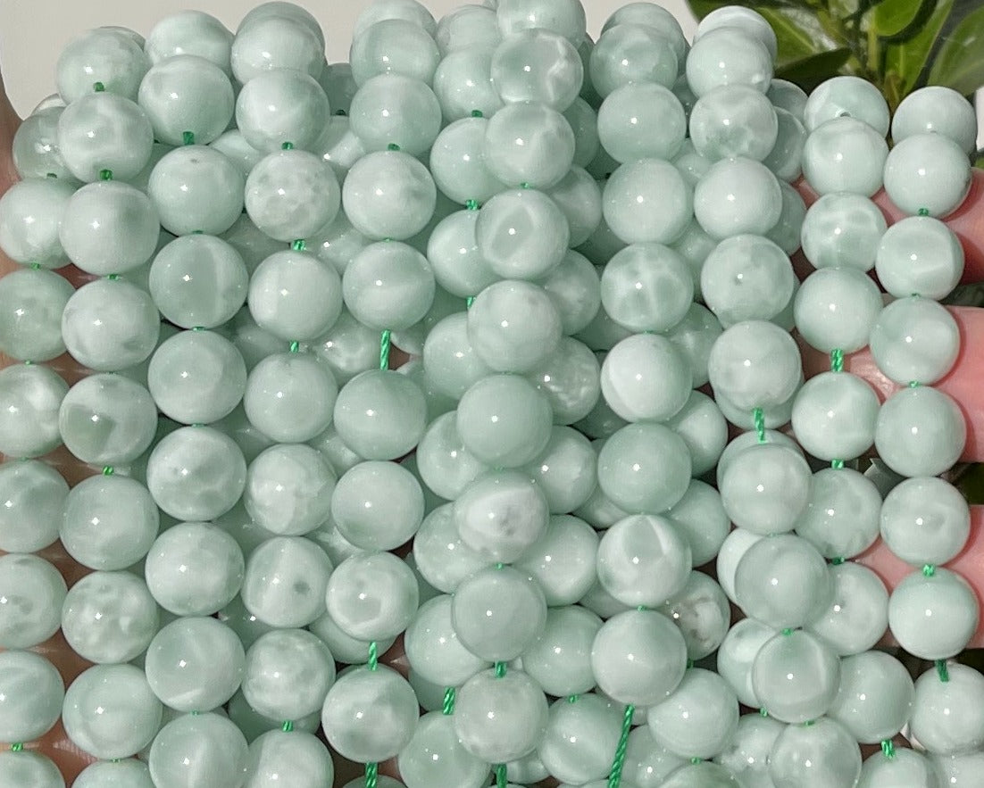 Green Angelite 10mm round natural gemstone beads 15.5" strand - Oz Beads 
