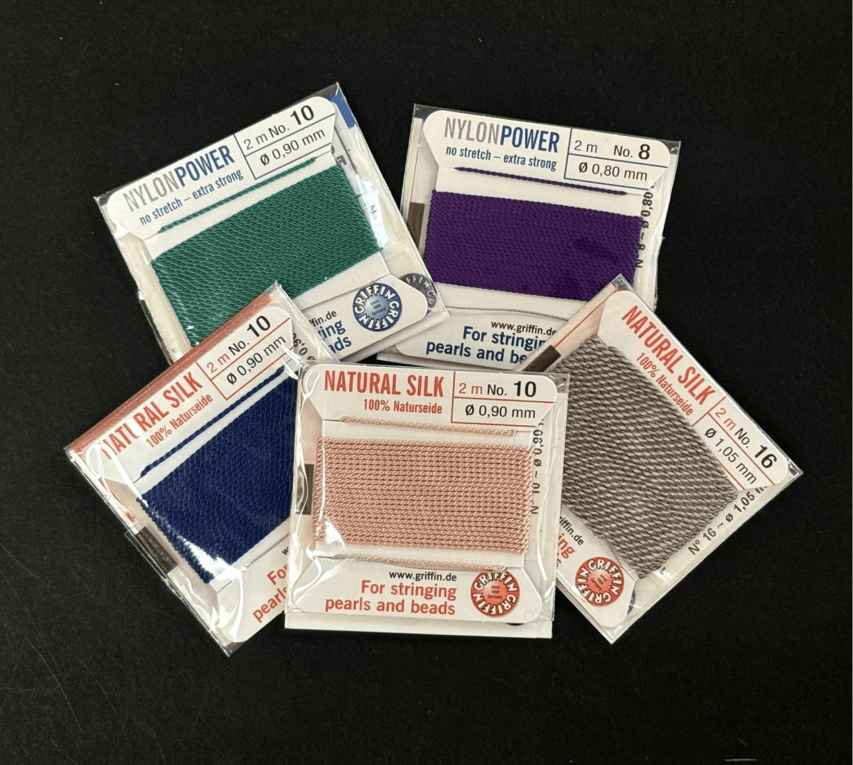 silk and nylon griffin cords - Oz Beads