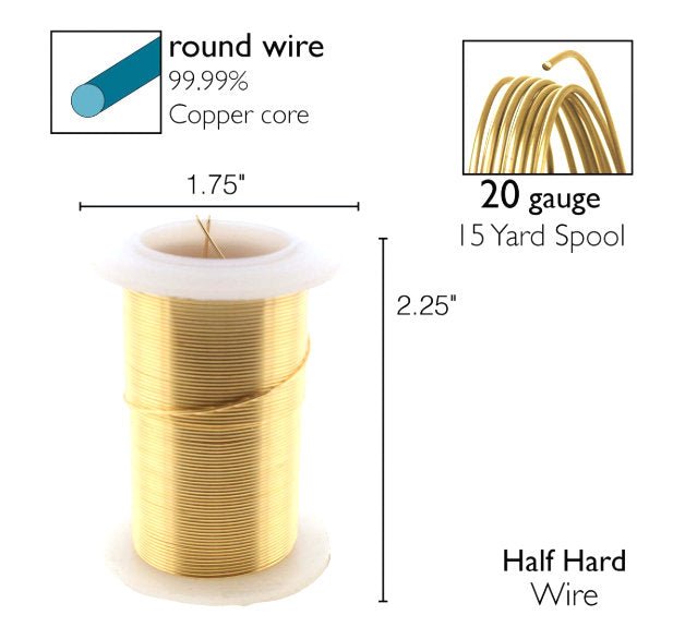 20ga Beadsmith Tarnish Resistant Gold Medium Hard Craft Wire - 15yd (13.7m) Spool - Oz Beads 