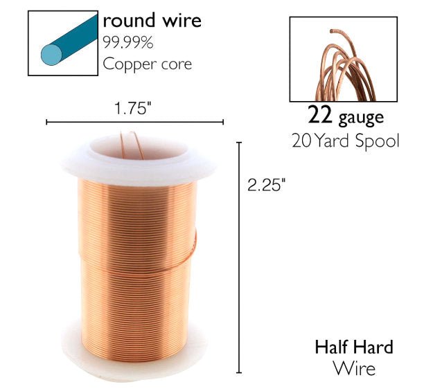 22ga Beadsmith Tarnish Resistant Copper Medium Hard Craft Wire - 20yd (18.3m) Spool - Oz Beads 