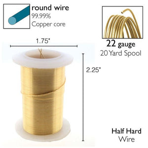 22ga Beadsmith Tarnish Resistant Gold Medium Hard Craft Wire - 20yd (18.3m) Spool - Oz Beads 