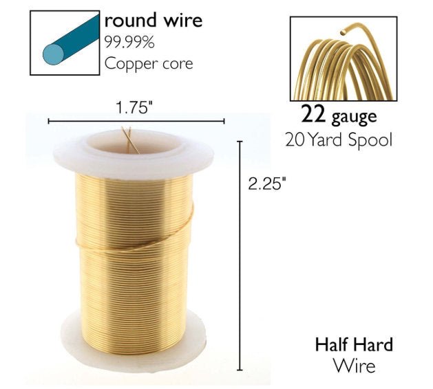 22ga Beadsmith Tarnish Resistant Gold Medium Hard Craft Wire - 20yd (18.3m) Spool - Oz Beads 