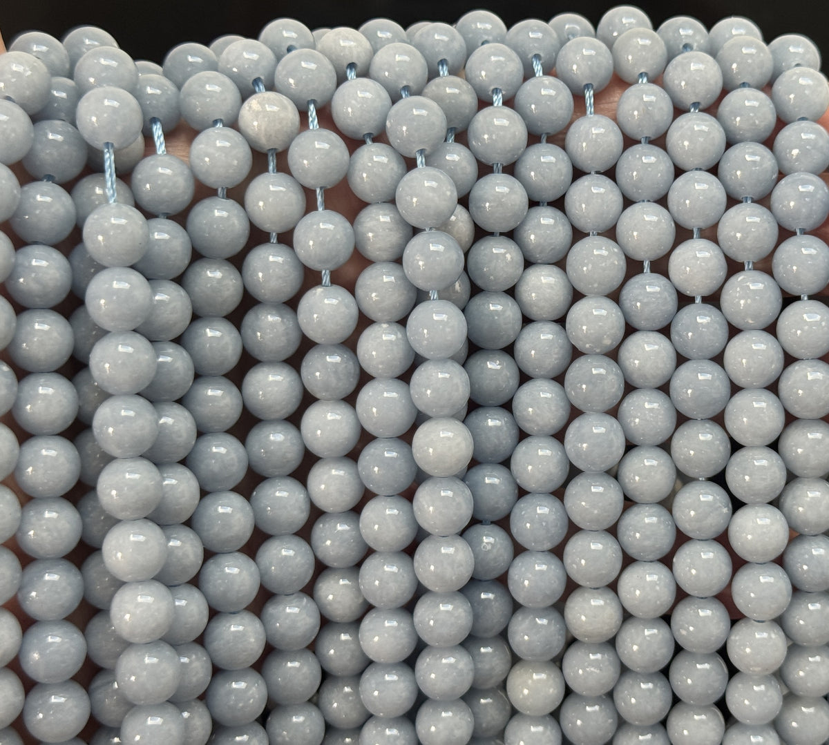 Blue Angelite 8mm round natural gemstone beads 38cm strand - Oz Beads 