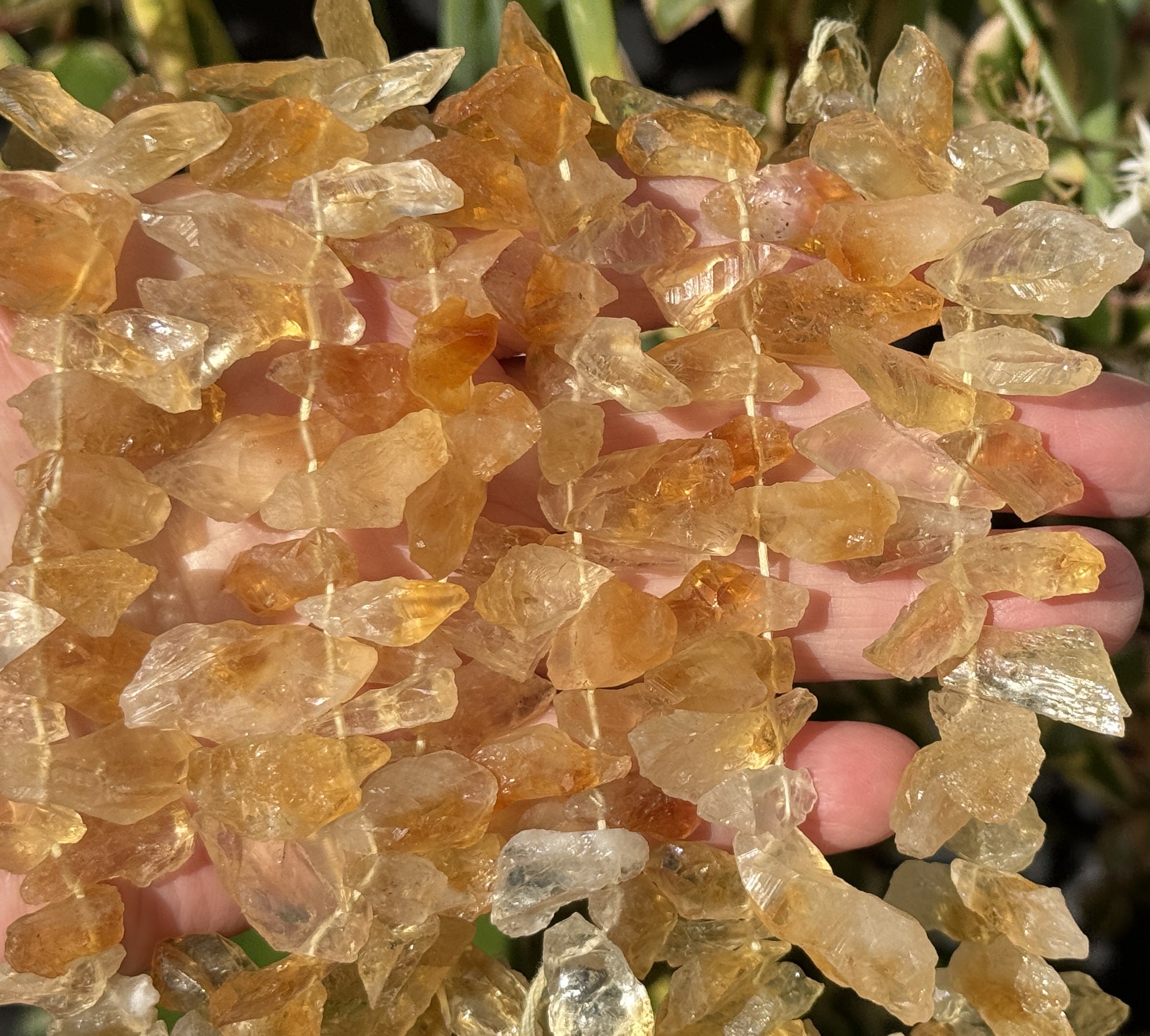 Citrine raw rough top drilled natural rock crystal beads 16" strand