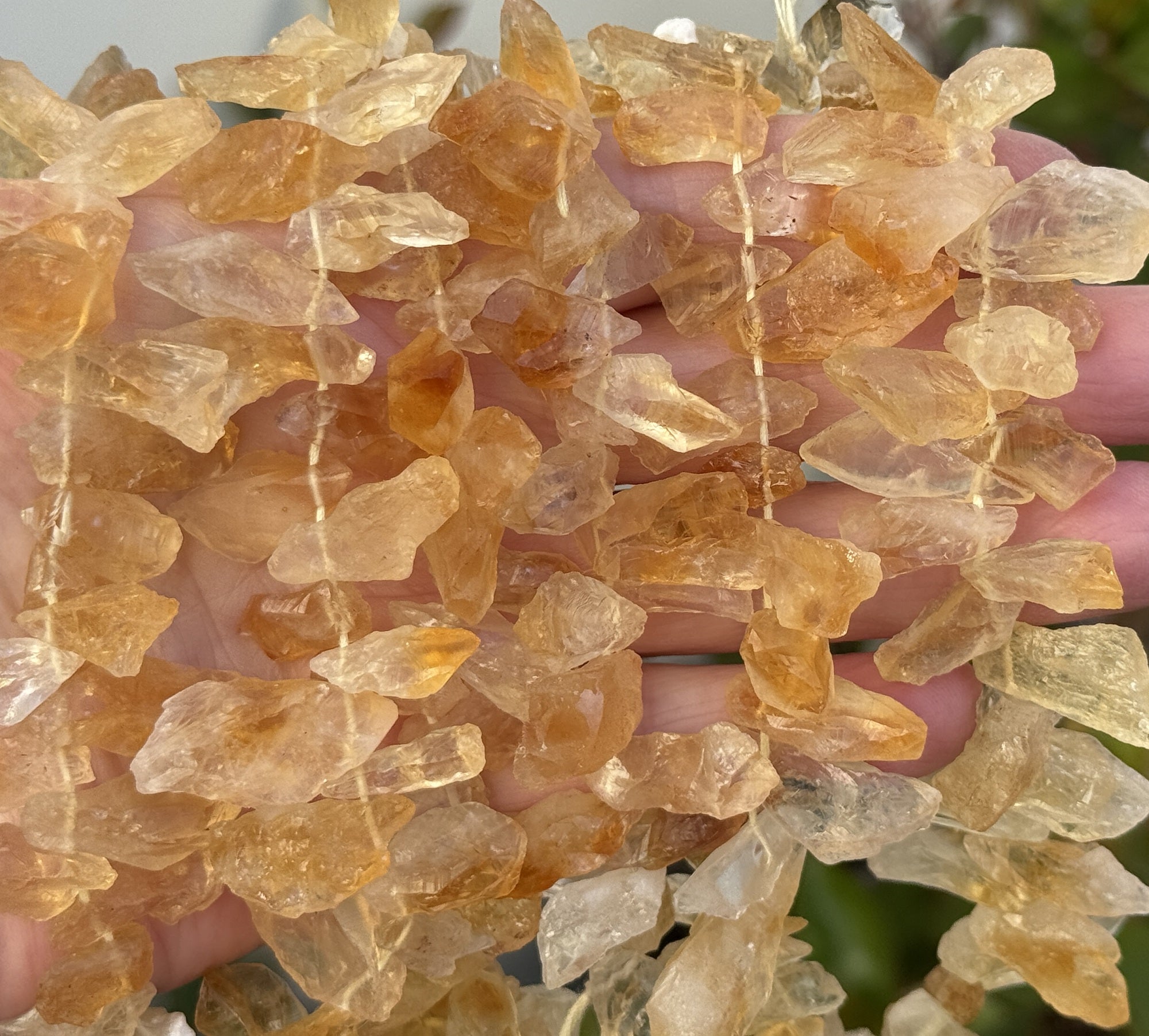 Citrine raw rough top drilled natural rock crystal beads 16" strand