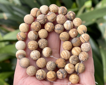 Picture Jasper matte 8mm round gemstone beads 15" strand - Oz Beads 