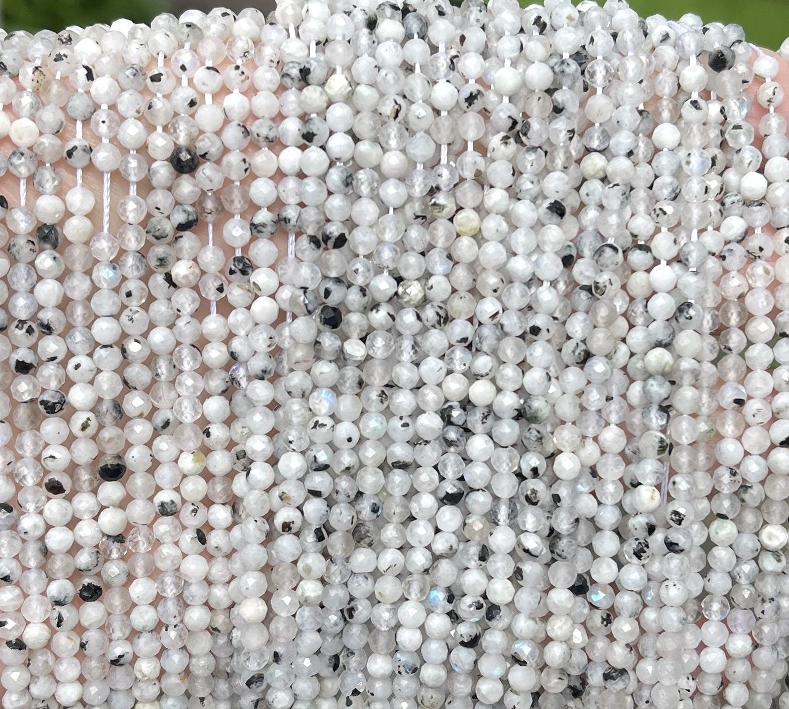 Black spot Moonstone 3mm faceted round natural gemstone beads 16" strand