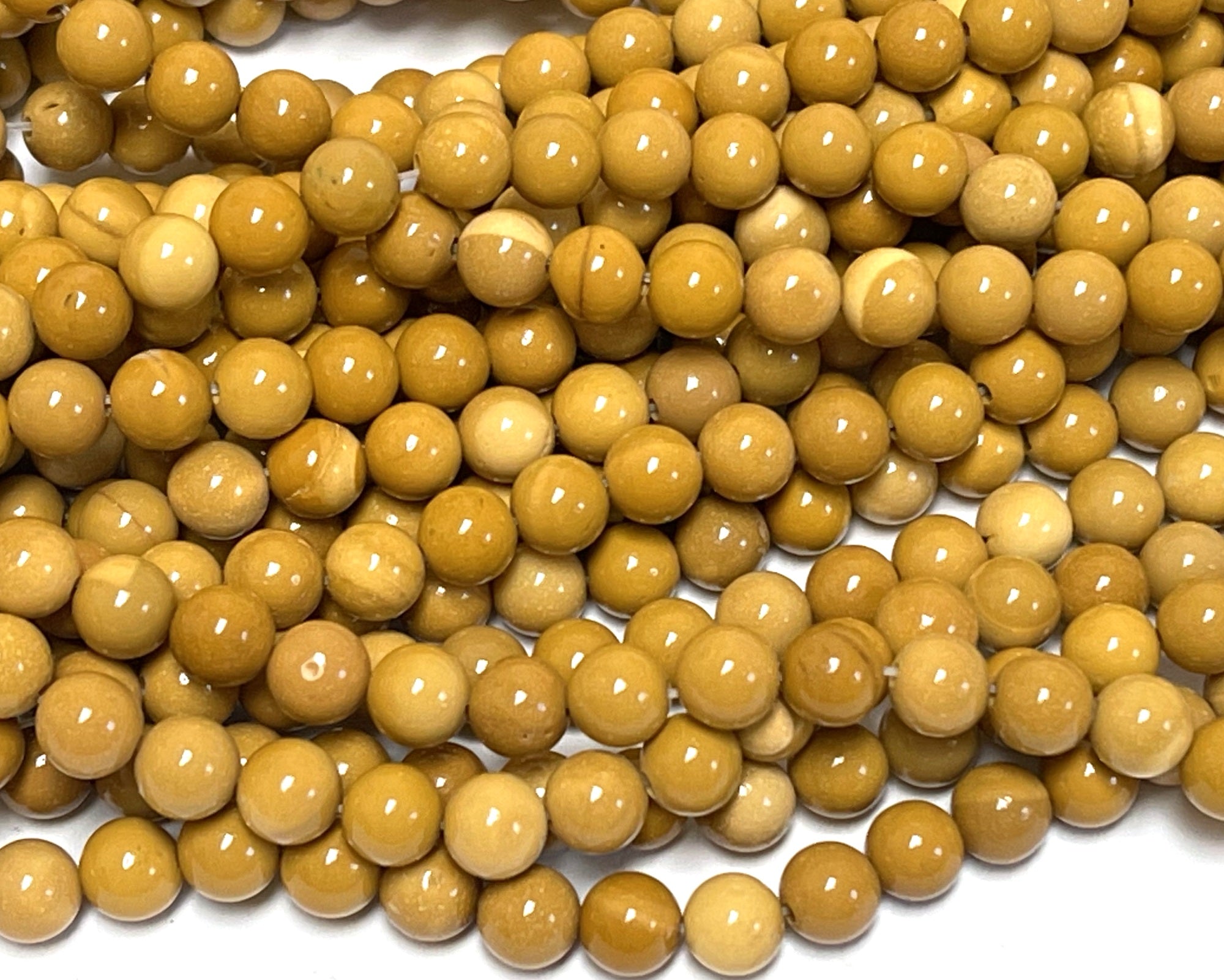 Yellow Mookaite Jasper 6mm round natural gemstone beads 15" strand - Oz Beads 