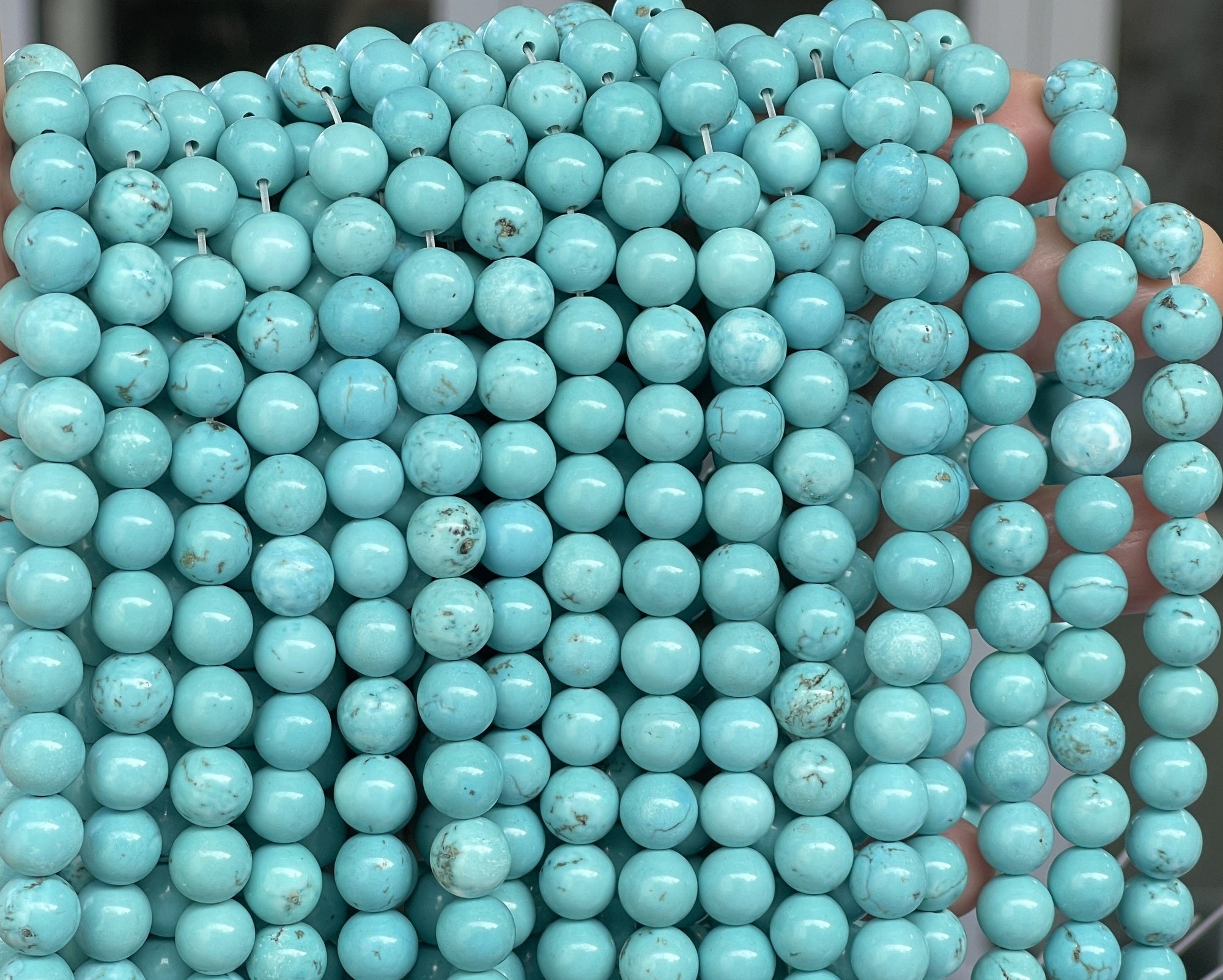 Chinese Blue Turquoise 8mm round stabilized turquoise beads 15" strand