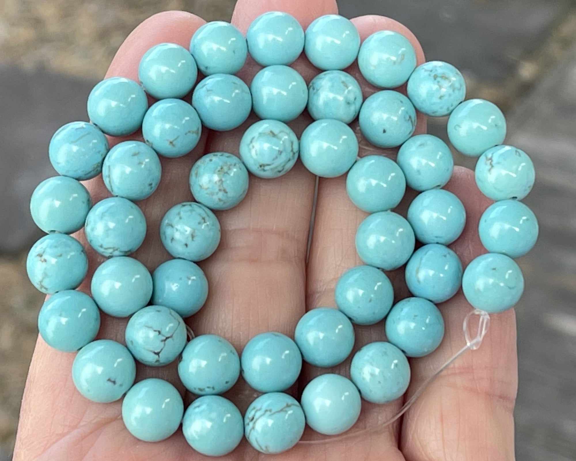Chinese Blue Turquoise 8mm round stabilized turquoise beads 15" strand