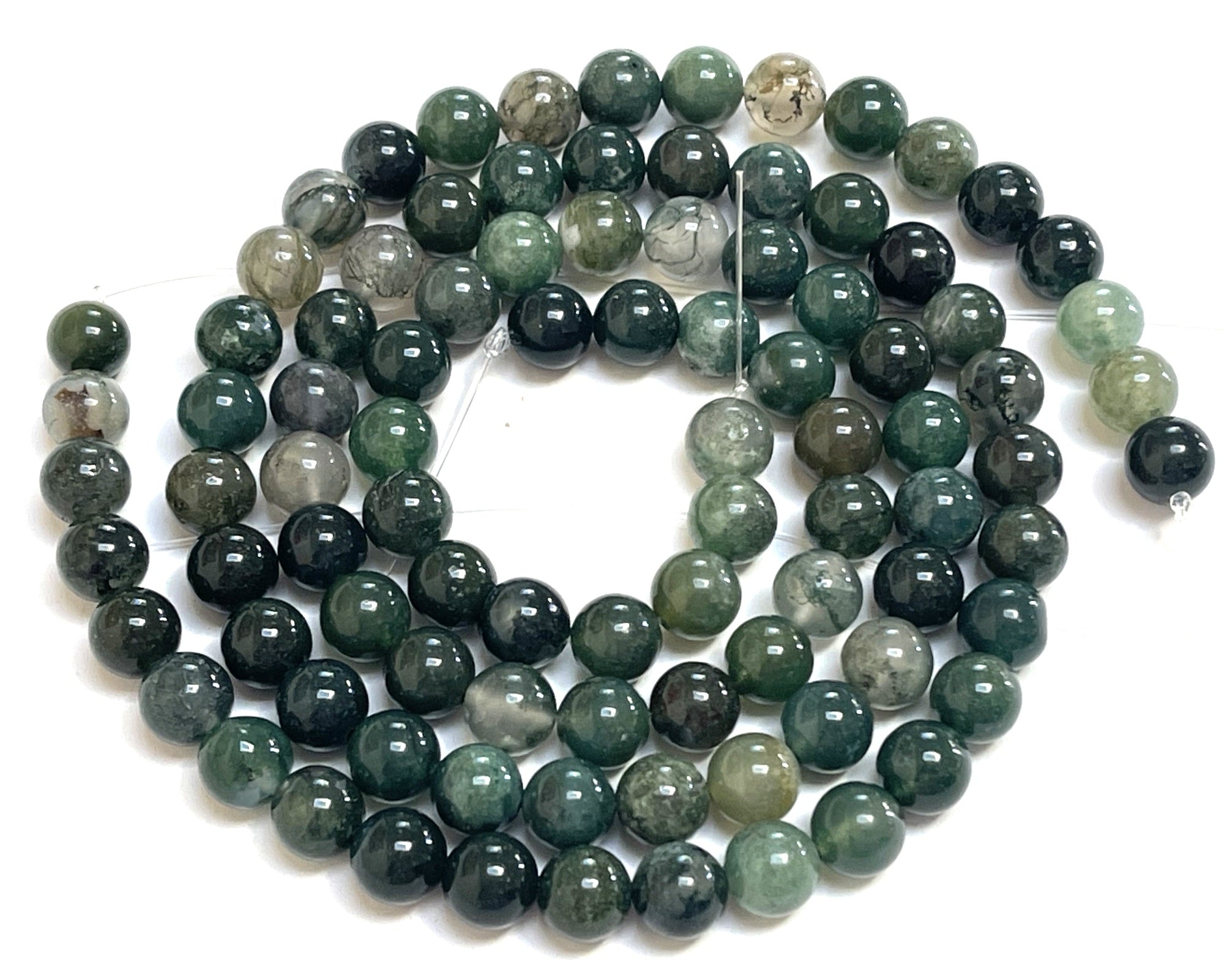 Moss Agate 8mm round natural gemstone beads 15.5" strand