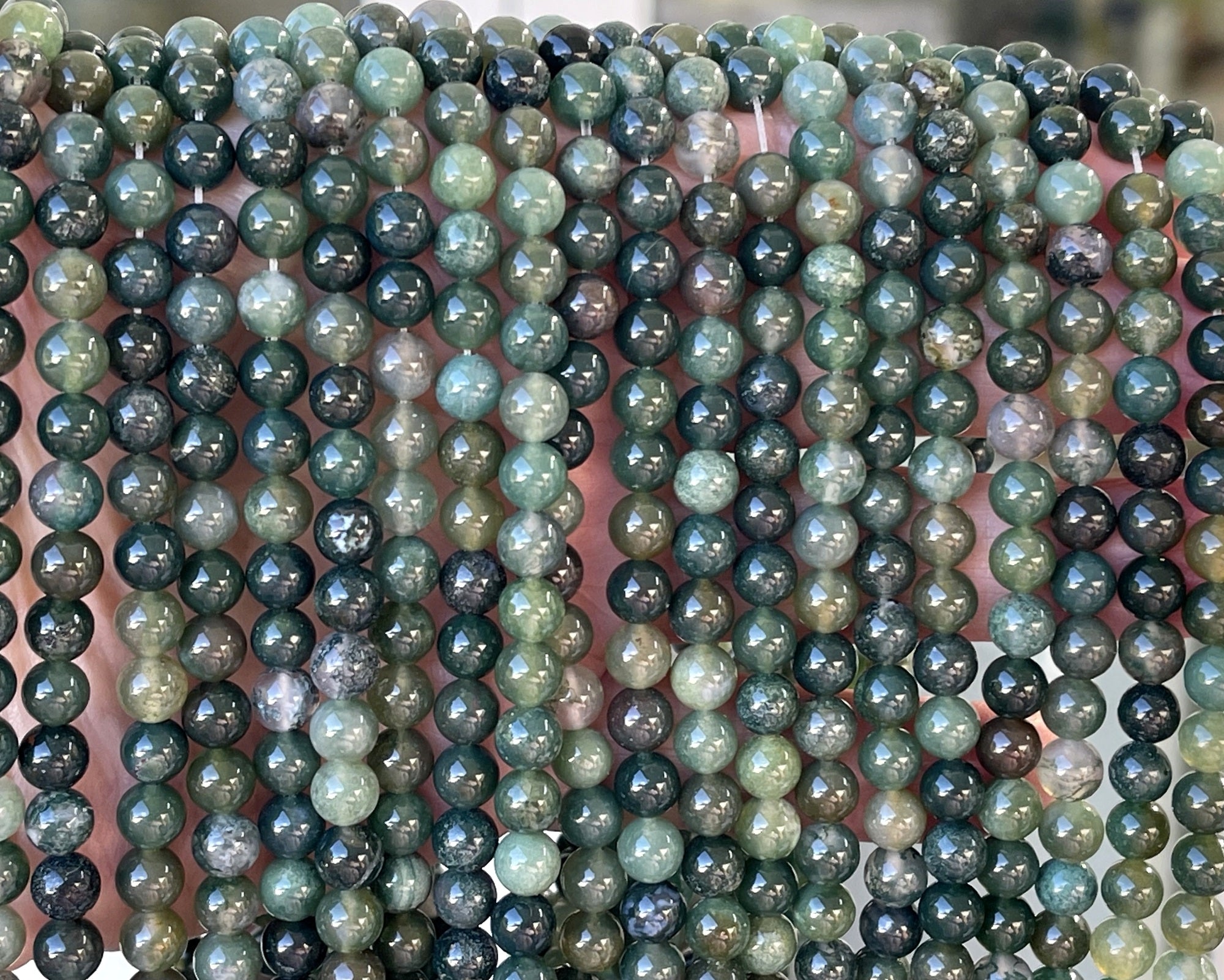 Green Moss Agate 6mm round natural gemstone beads 15" strand