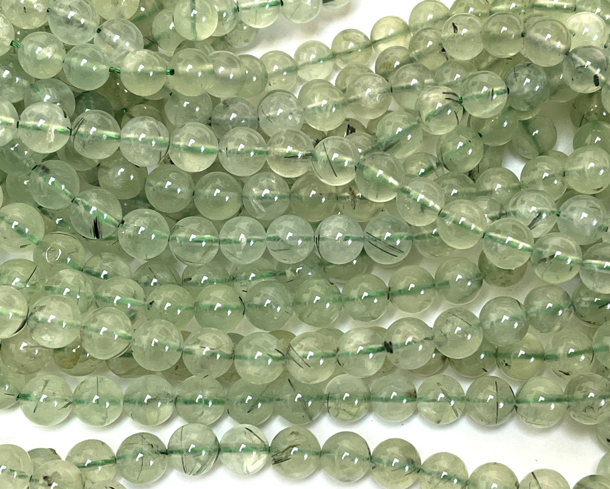 Prehnite 8mm round beads natural gemstones 15.5" strand - Oz Beads 