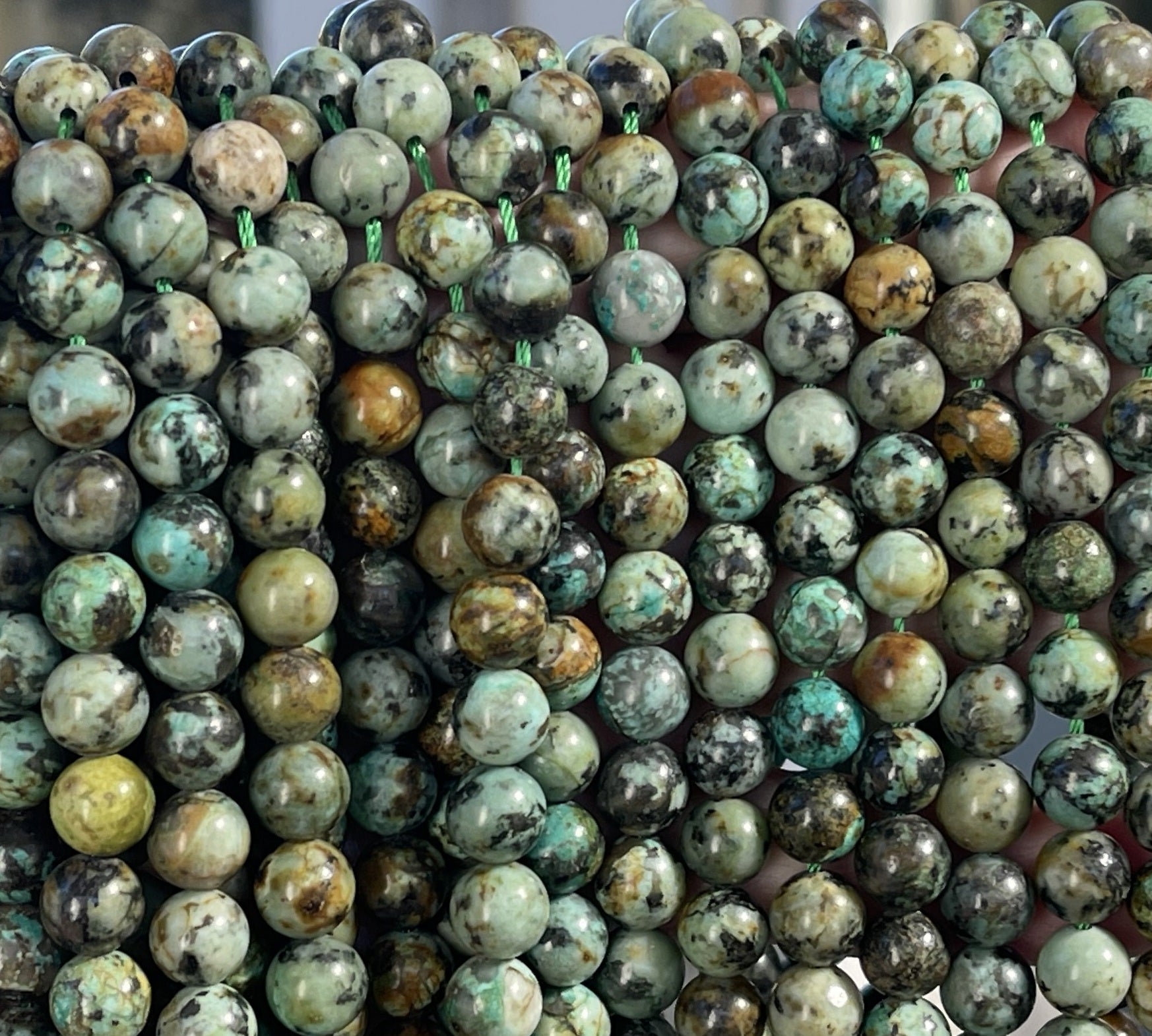 African Turquoise 8mm round natural gemstone beads 15" strand - Oz Beads 